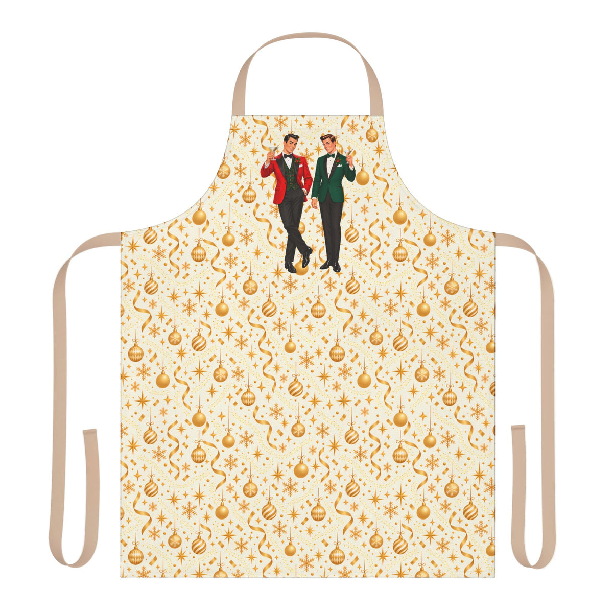 Mid Century Modern Christmas Martini Dapper Gay Male Couple Apron