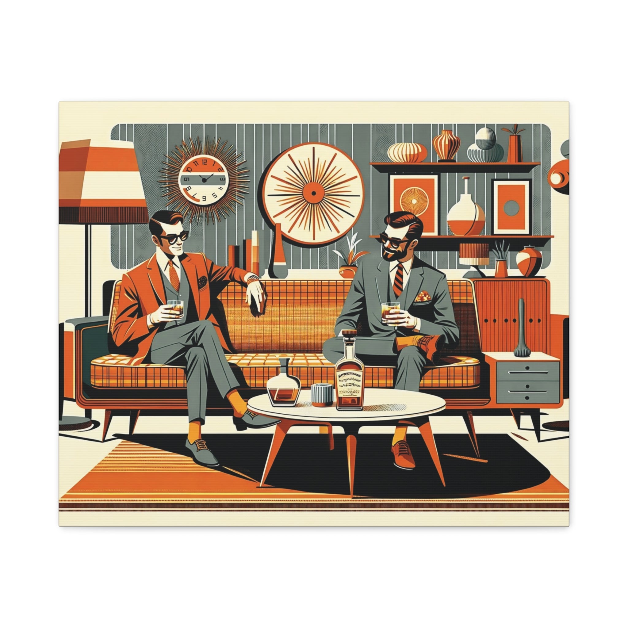 Mid Century Modern Mod Dude, Gay Male Couple Drinking Bourbon, MCM Art - Mid Century Modern Gal