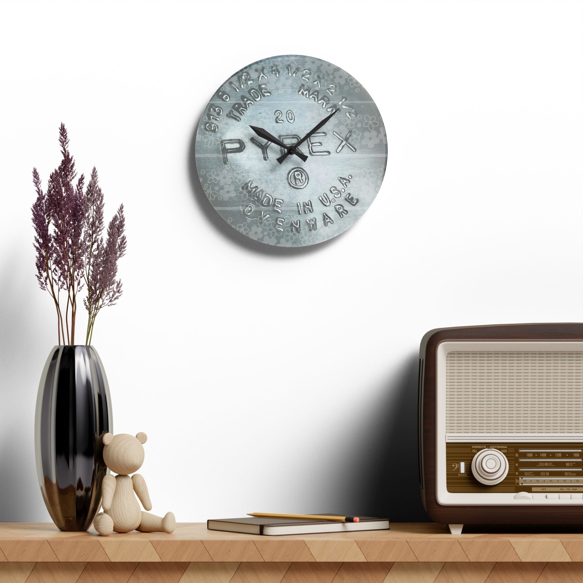 Vintage Pyrex Acrylic Wall Clock - Retro Home Decor for Kitchen - Mid Century Modern Gal