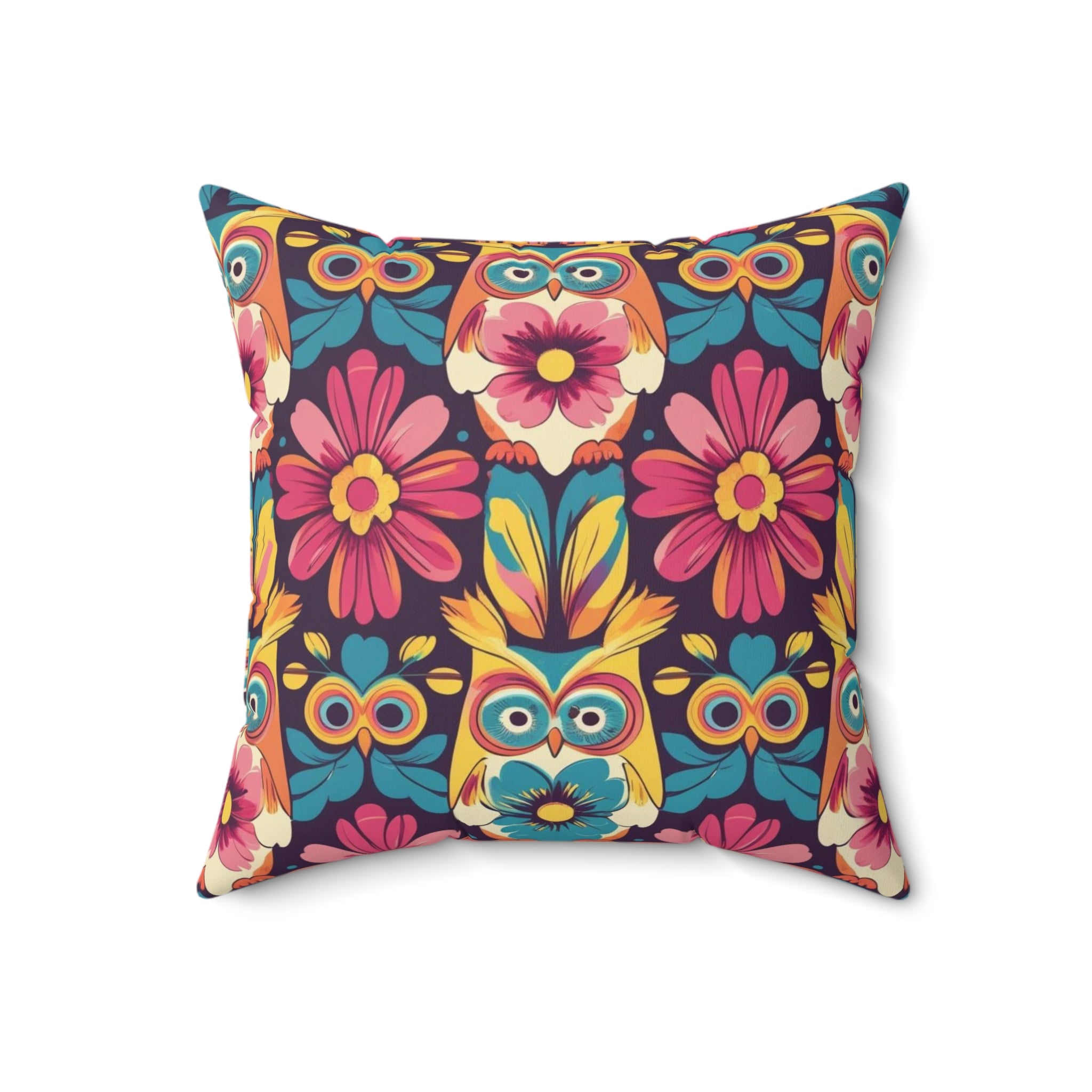 Retro Groovy Owl, Flower Power Kitschy Fall Pillow And Insert - Mid Century Modern Gal