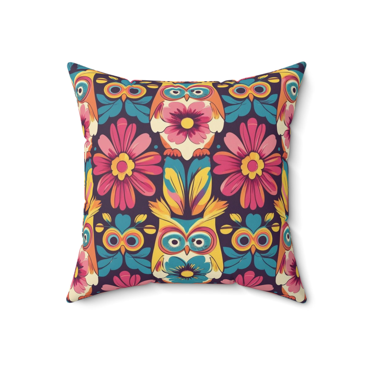 Retro Groovy Owl, Flower Power Kitschy Fall Pillow And Insert - Mid Century Modern Gal