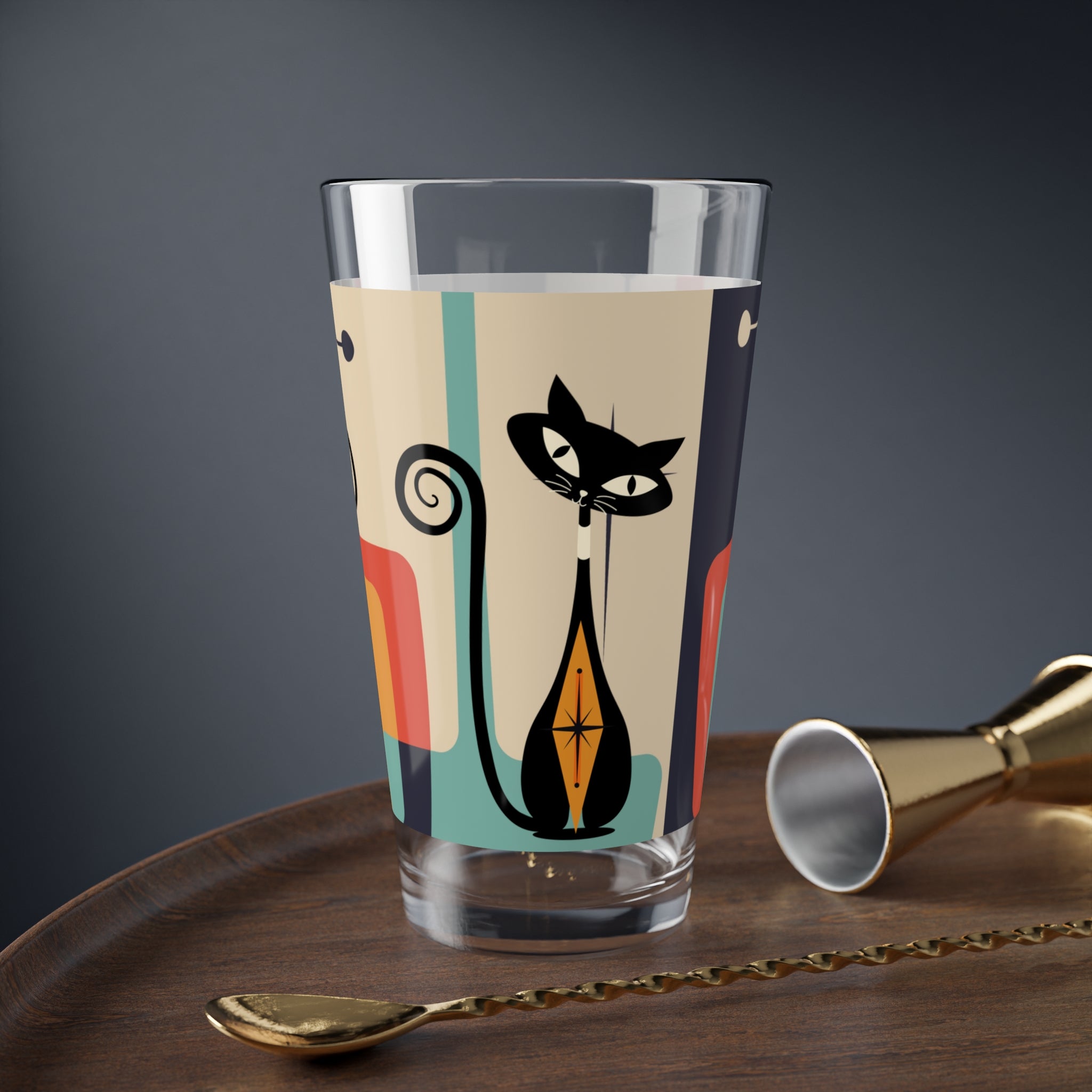 Atomic Kitschy Black Cat Pint Glass, Mid Century Modern Retro MCM Barware - Mid Century Modern Gal