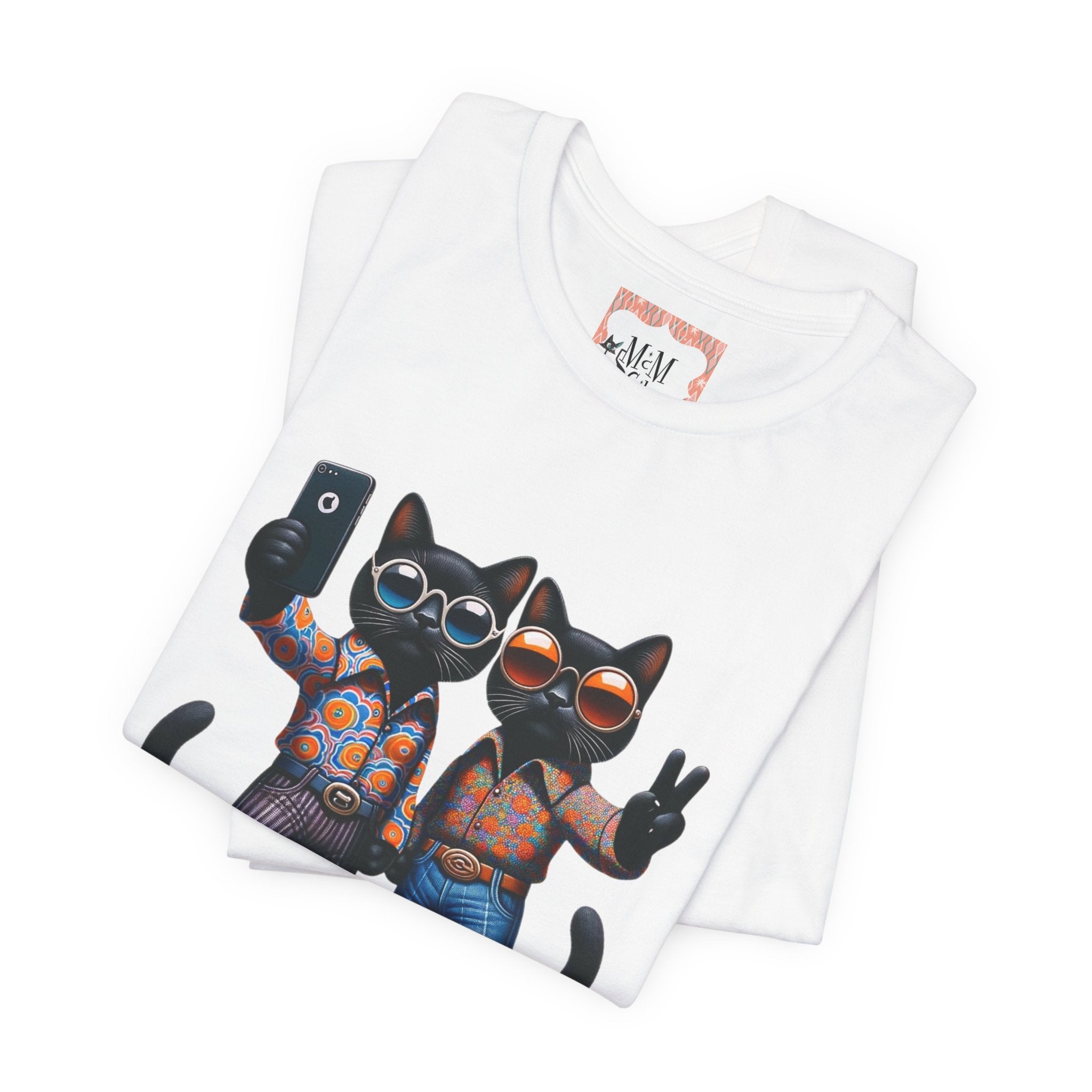 Two Cool Cats, Male Couple, Kitschy Fun Selfie Cats Retro Tee - Mid Century Modern Gal