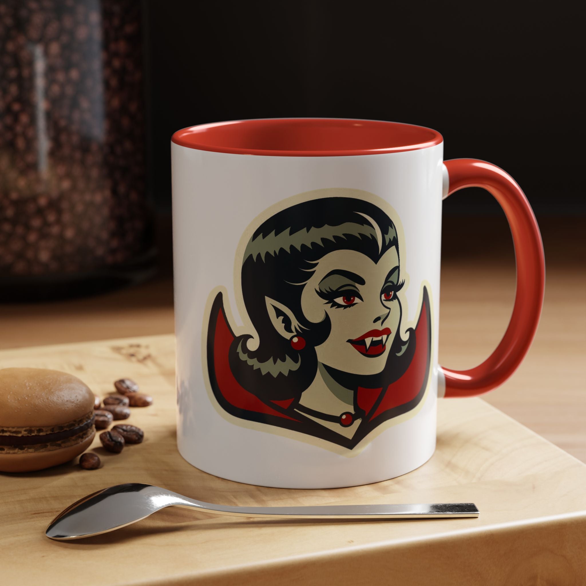 Vampire Dracula Girl Halloween Goth Horror Buff MCM Accent Coffee Mug - Mid Century Modern Gal