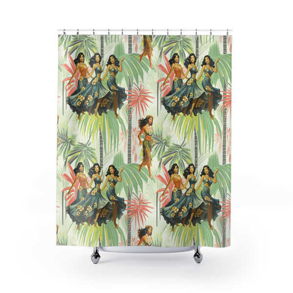 Vintage 1950’s, 60s Hawaiian Polynesian Dancers Mid Century Modern Style Shower Curtain