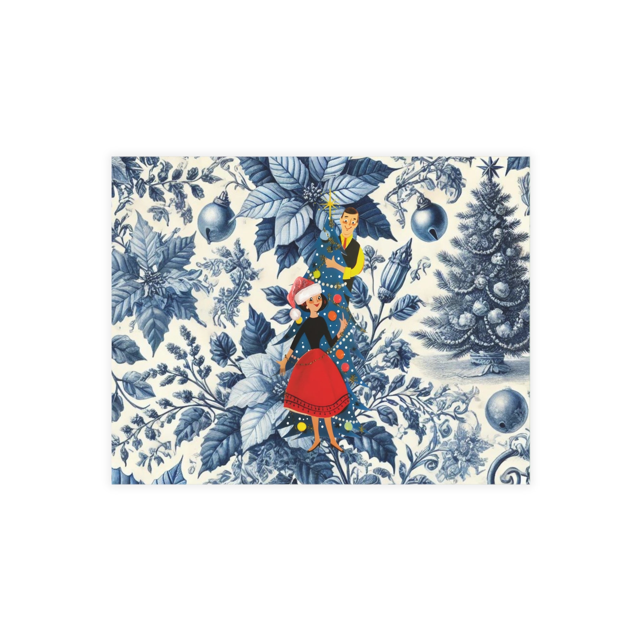 Holiday Blue Toile, Kitschy 50s Holiday Greeting Postcard Bundles - Mid Century Modern Gal