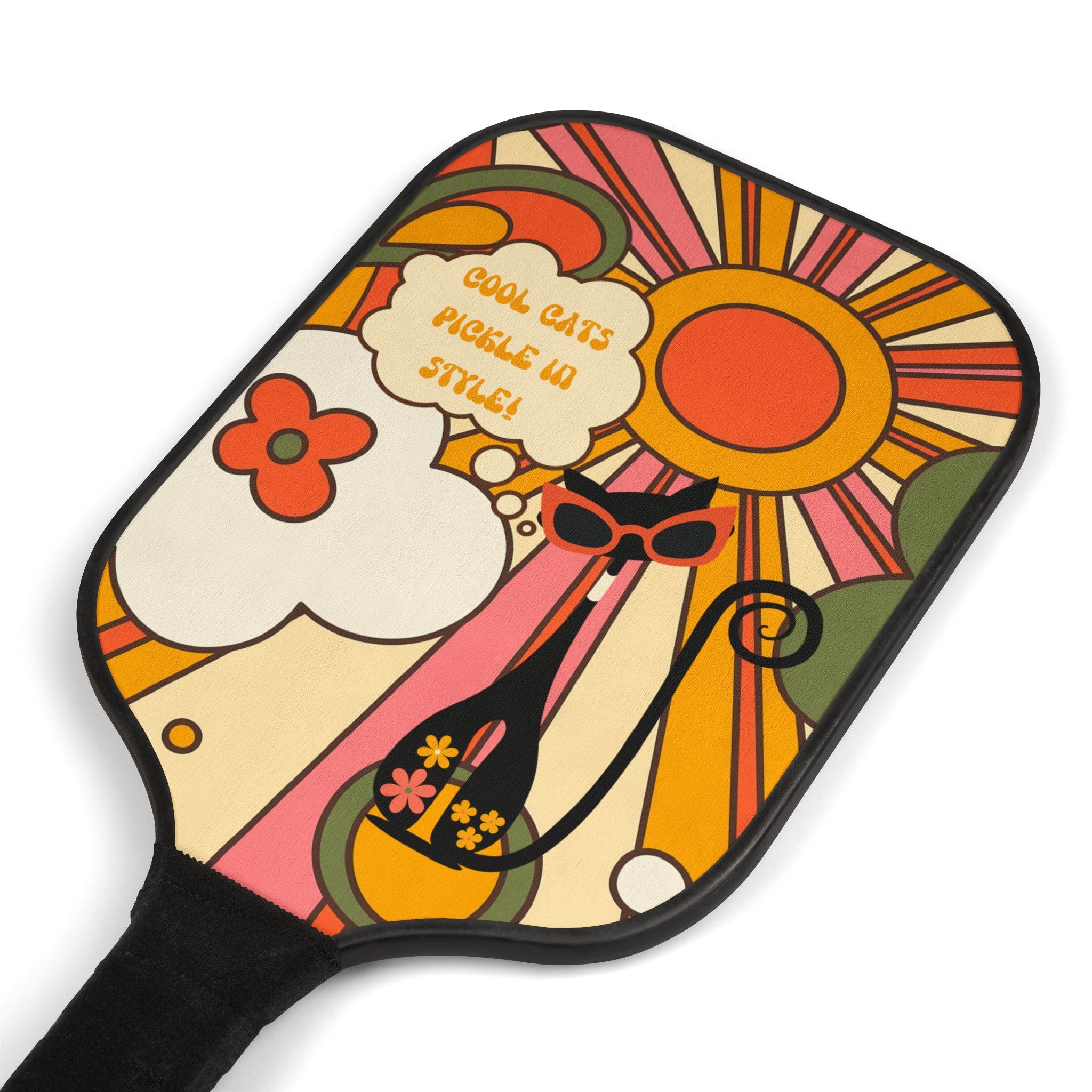 Pickleball Paddle Set, Groovy Mod Atomic Cat Style Kitschy Fun Pickleball Lover Gift - Mid Century Modern Gal
