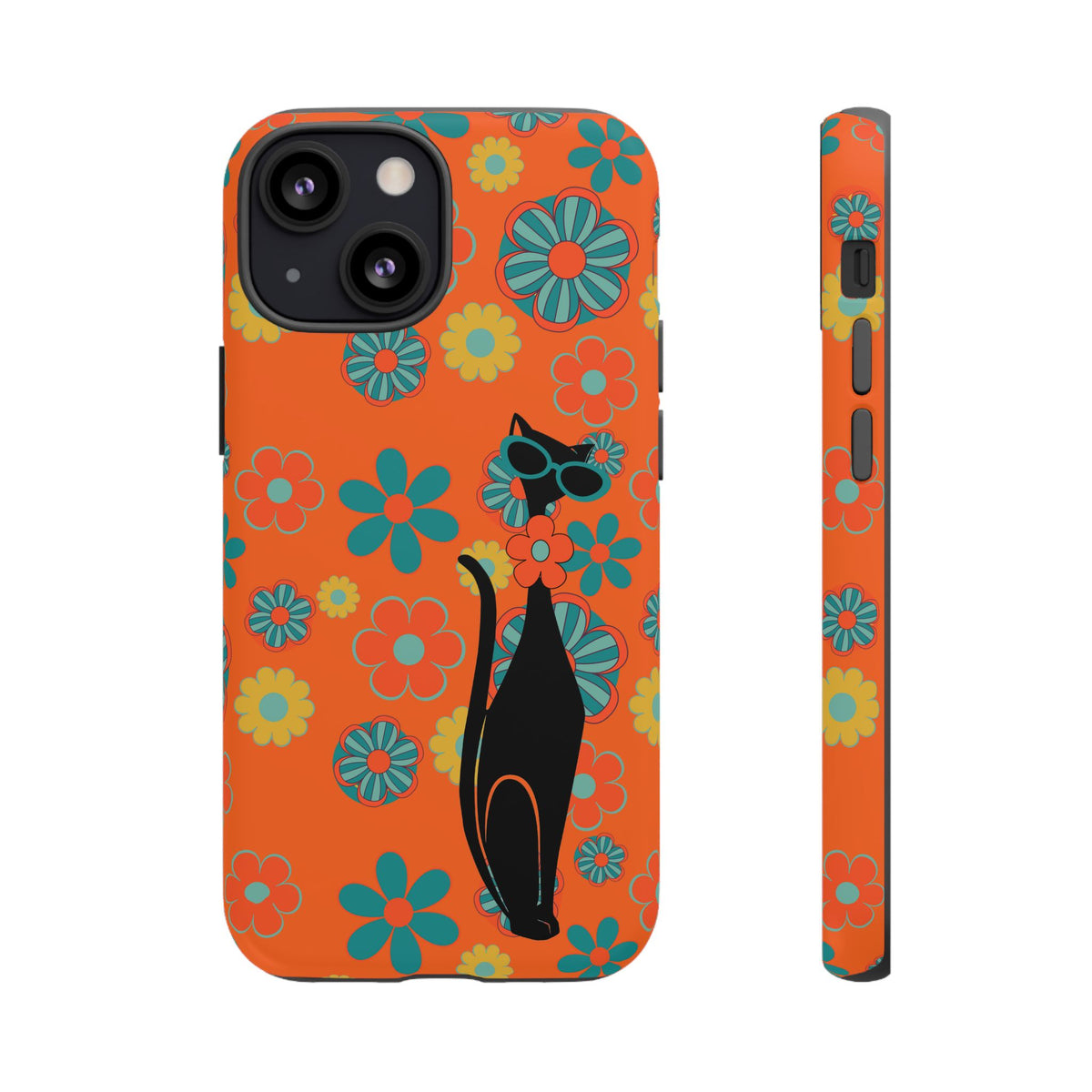 Flower Power, Retro Groovy Atomic Cat, Hipster Style Orange Samsung Galaxy and Google Pixel Tough Cases - Mid Century Modern Gal