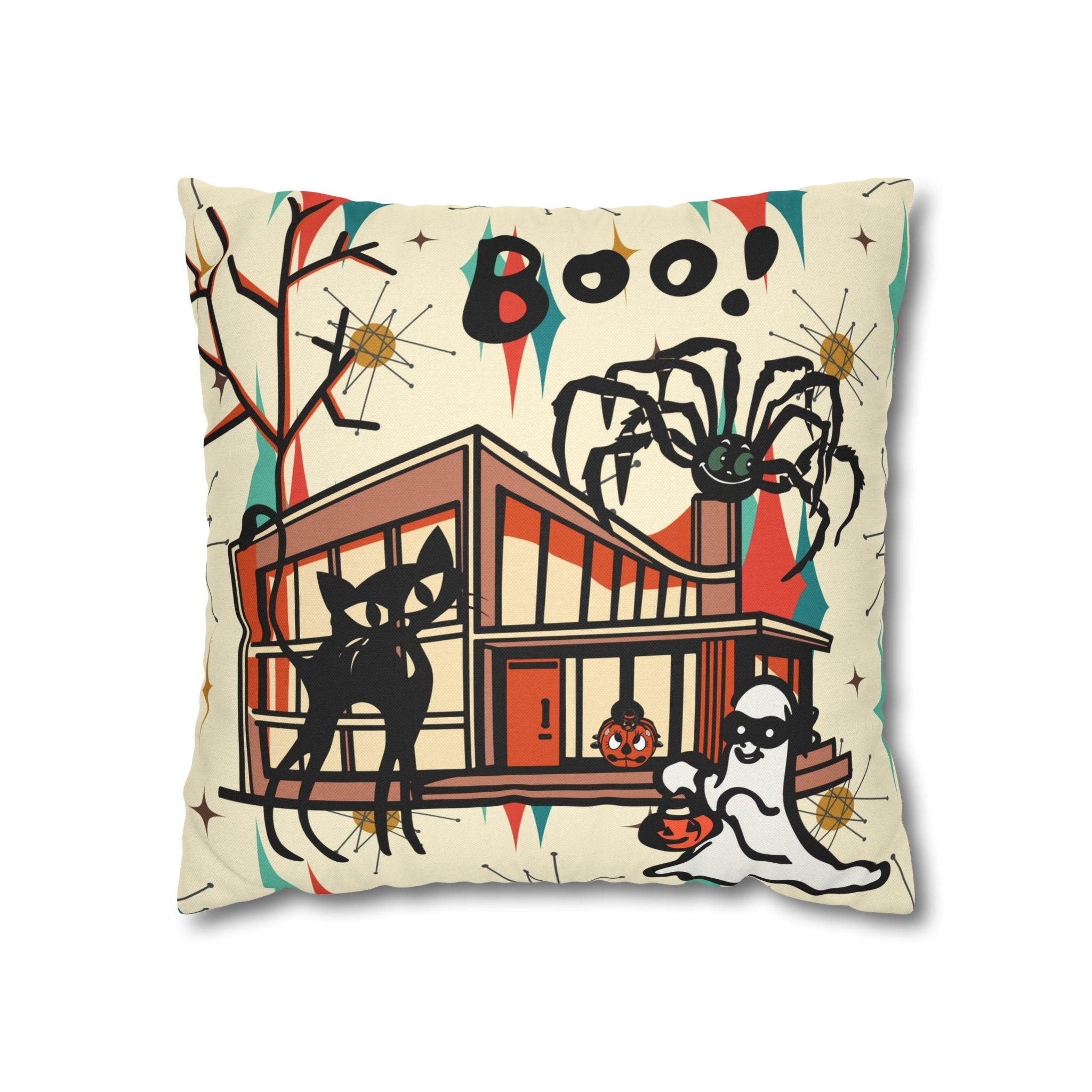 Retro Halloween, Atomic Cat Franciscan Pattern, Kitschy Boo Pillow Cover Only - Mid Century Modern Gal