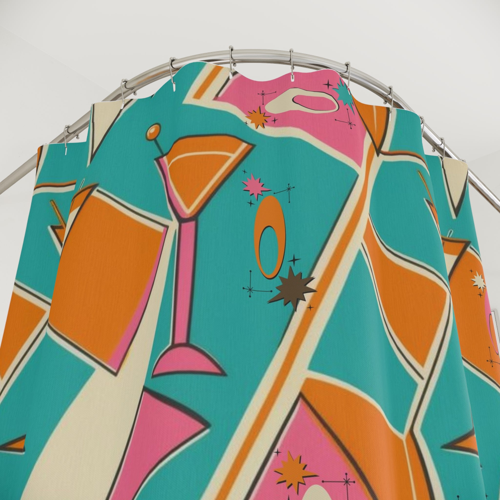 Mid Mod Gal Retro Martini Shower Curtain - Vintage Cocktail Vibes for Fun Bathrooms - Mid Century Modern Gal