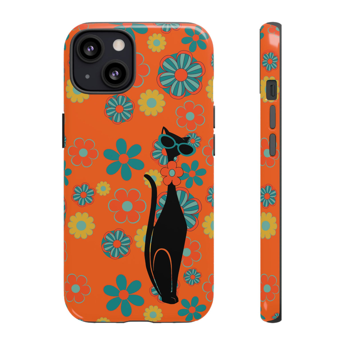 Flower Power, Retro Groovy Atomic Cat, Hipster Style Orange Samsung Galaxy and Google Pixel Tough Cases - Mid Century Modern Gal