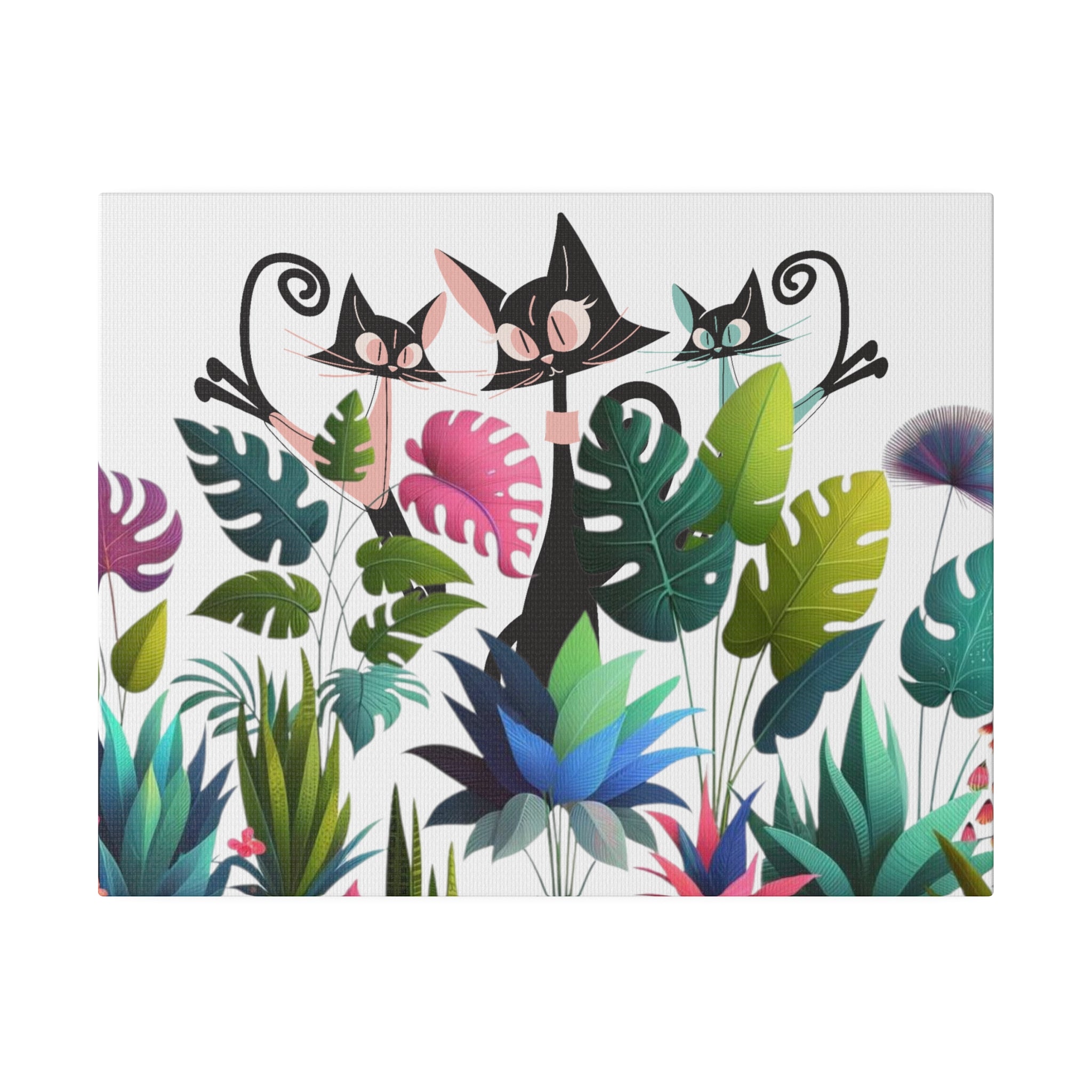 Cats And Plants, Crazy Cat Mom, Boho Plants, Funky Fun Colorful Office, Livingroom, Bedroom Atomic Cat Mid Century Modern Wall Art - Mid Century Modern Gal