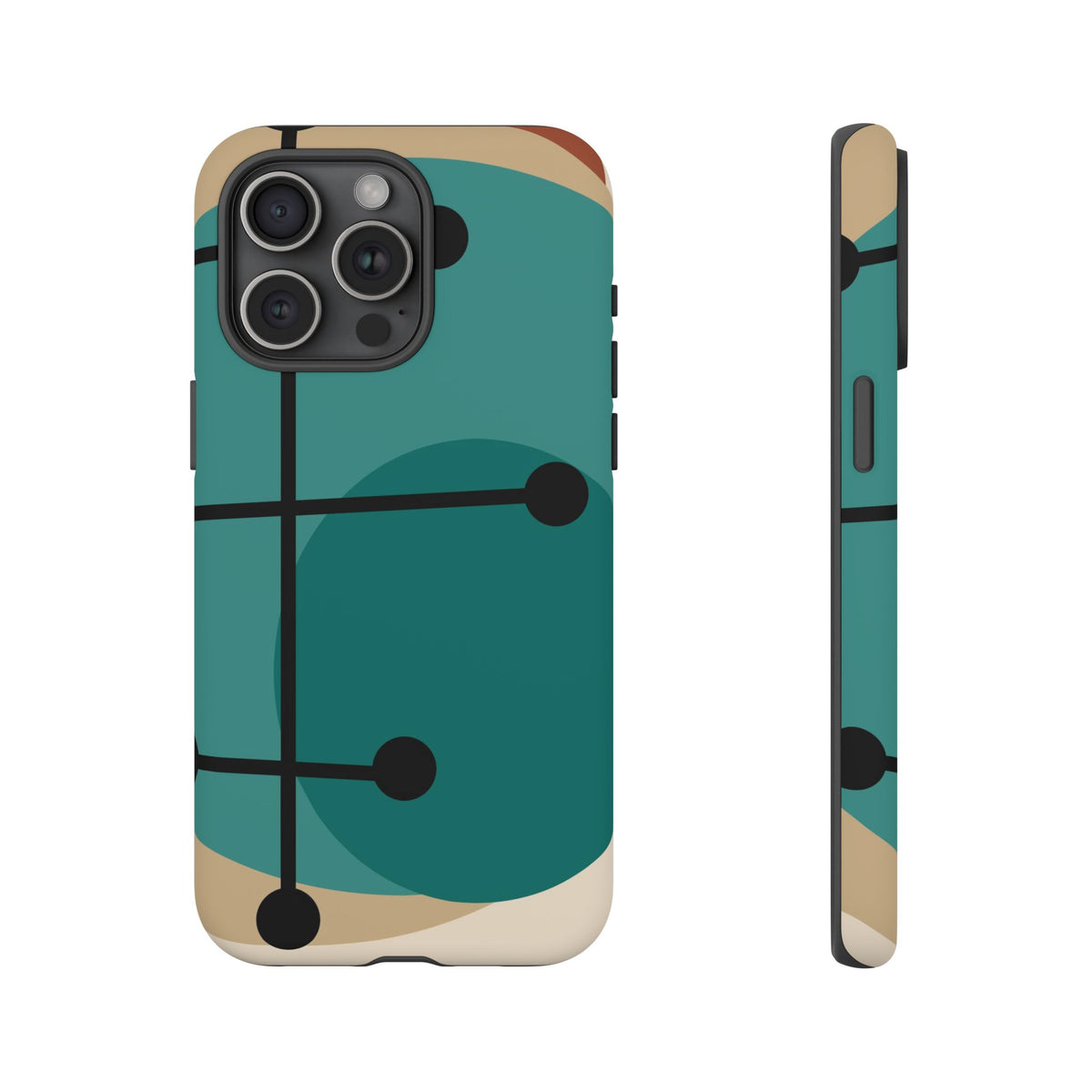 Mid Century Mod, Geometric, Retro Beige Teal Blue, Smart Phones Tough Phone Cases