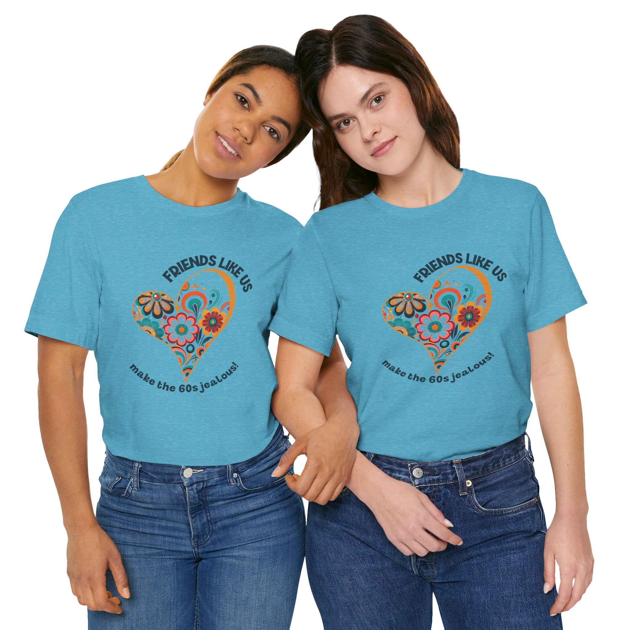 Friends Like Us Vintage Retro Floral Heart Bestie Tee For All Ages - Mid Century Modern Gal