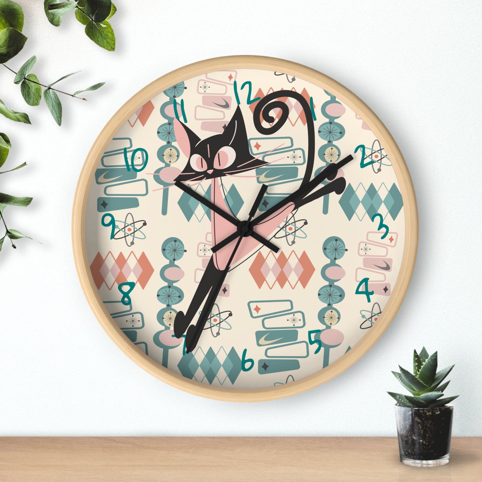 Atomic Cat Wall Clock, Mid Century Modern Kitschy Kitchen, Bedroom Livingroom Clocks - Mid Century Modern Gal