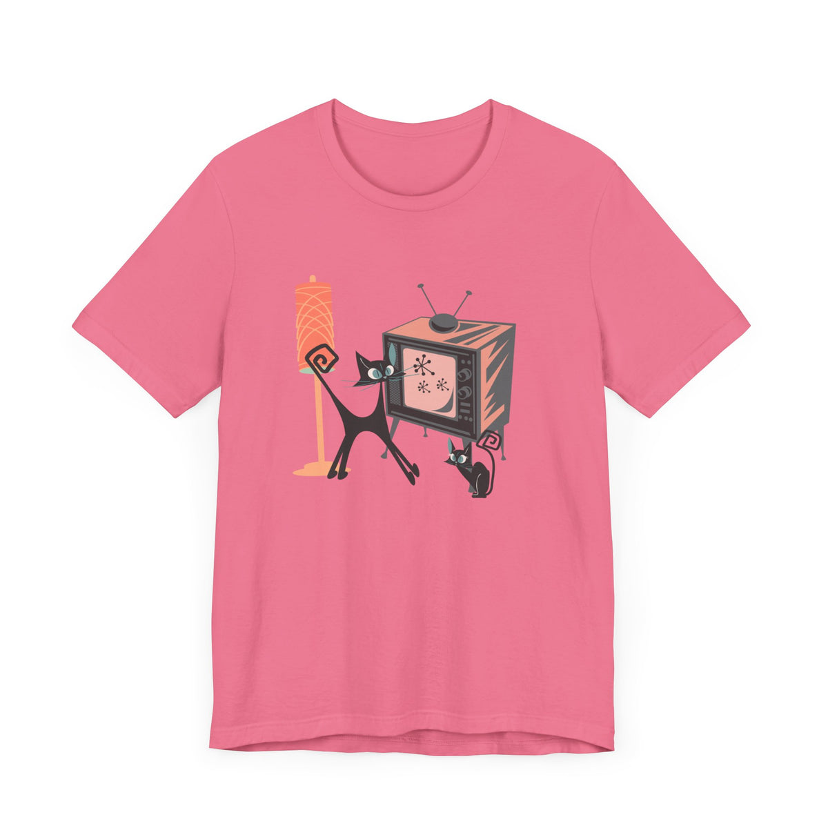 Atomic Cat, Kitschy Mid Mod Retro Comfy Unisex Jersey Short Sleeve Tee - Mid Century Modern Gal