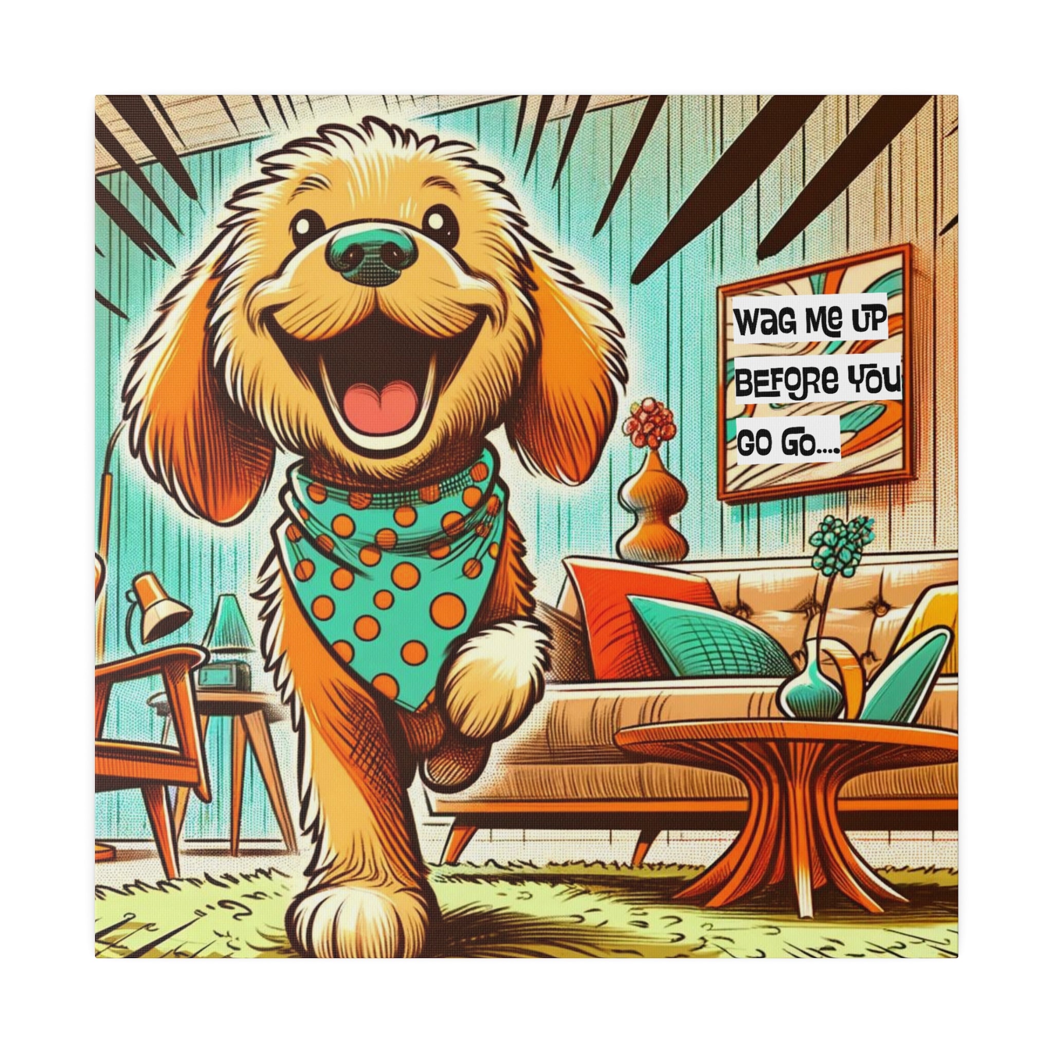Golden Doodle Dog Lover, Funny Kitschy Mid Century Modern Wall Art - Mid Century Modern Gal