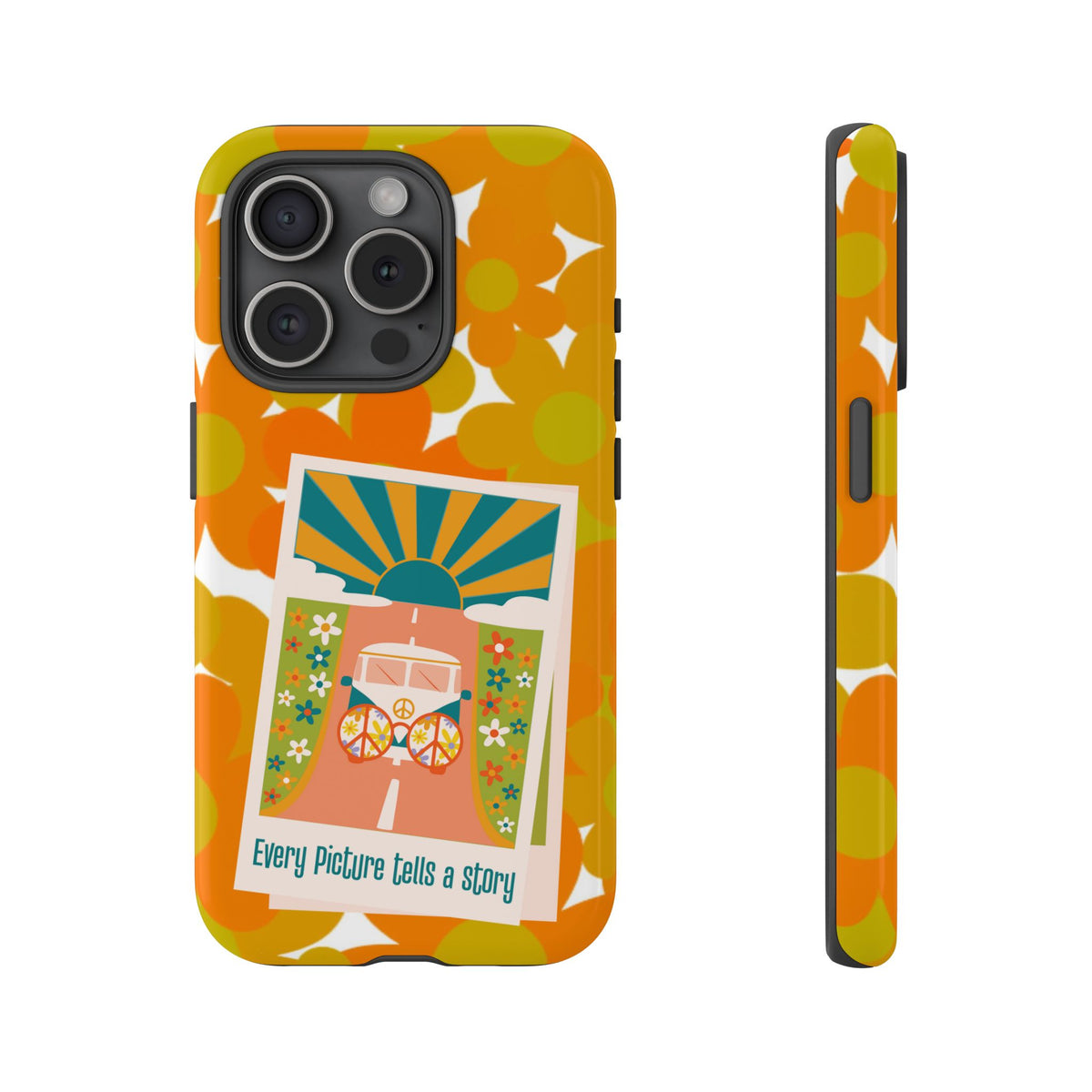 Retro Phone Case, Orange Flower Power, Polaroid Picture, Mod Smart Phone Tough Phone Cases