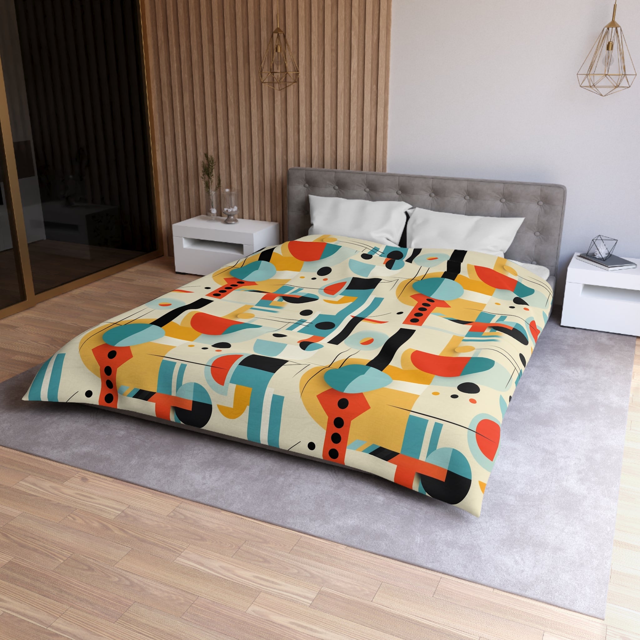 Bauhaus Modern MCM Bedding Duvet Cover, Orange, Blue, Yellow, Minimalist Design - Mid Century Modern Gal
