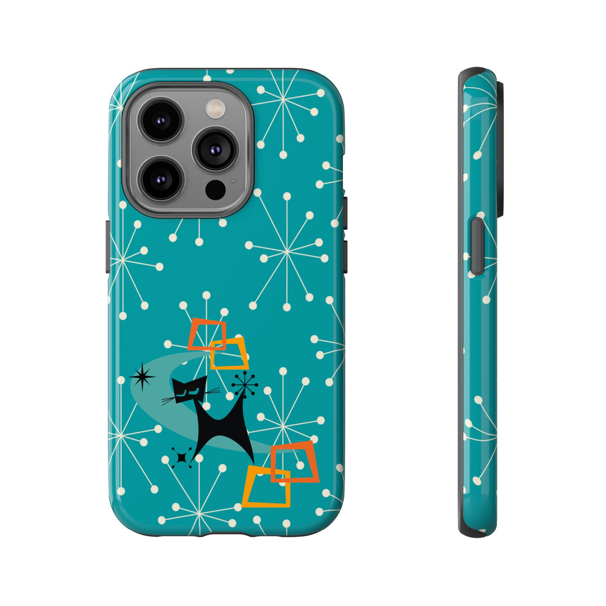 Atomic Space Cat, Starburst Blue, Retro Groovy Smart Phone Tough Phone Cases
