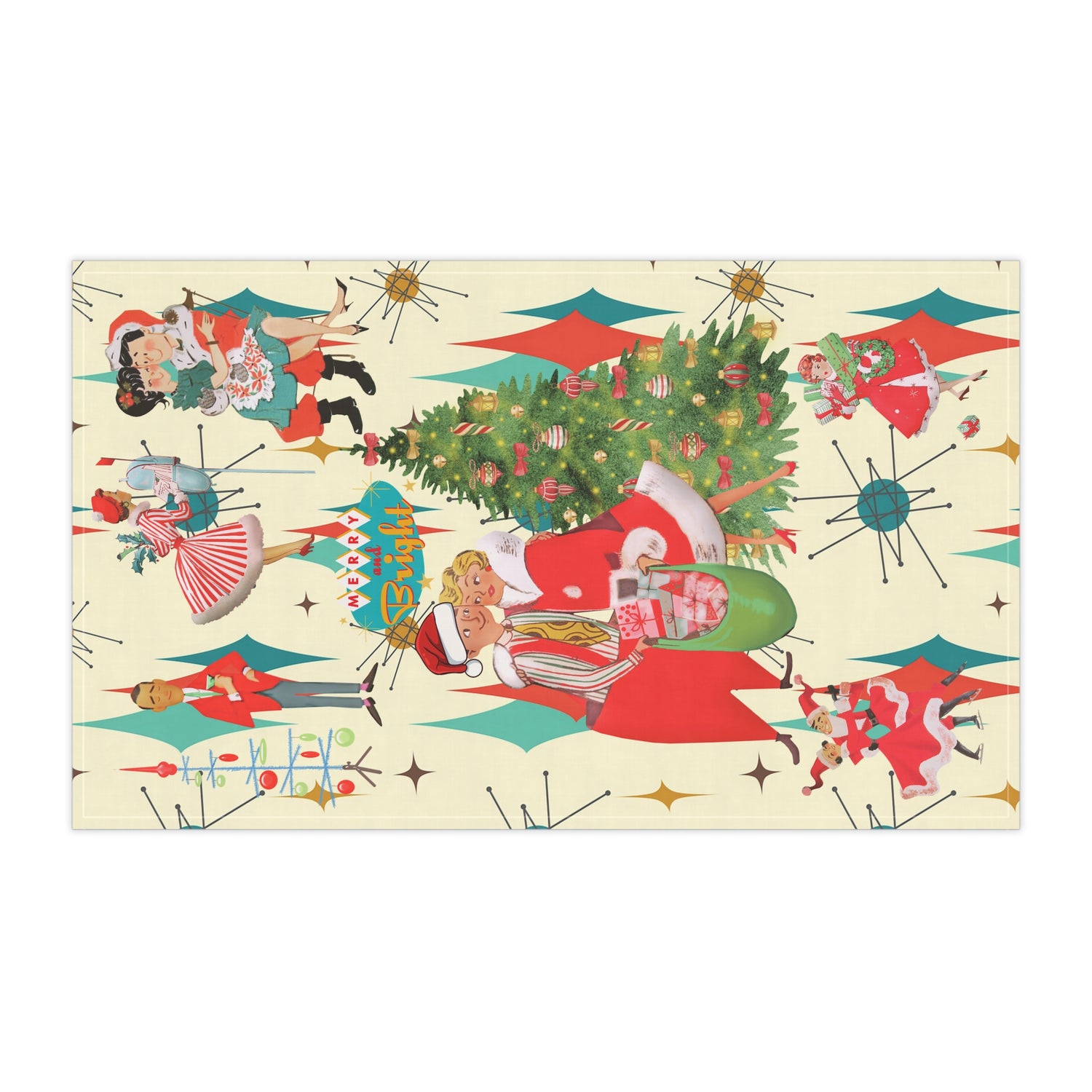 Vintage Christmas Tea Towels - Festive Holiday Decor with Retro Vintage Couples and Joyful Scenes - Mid Century Modern Gal