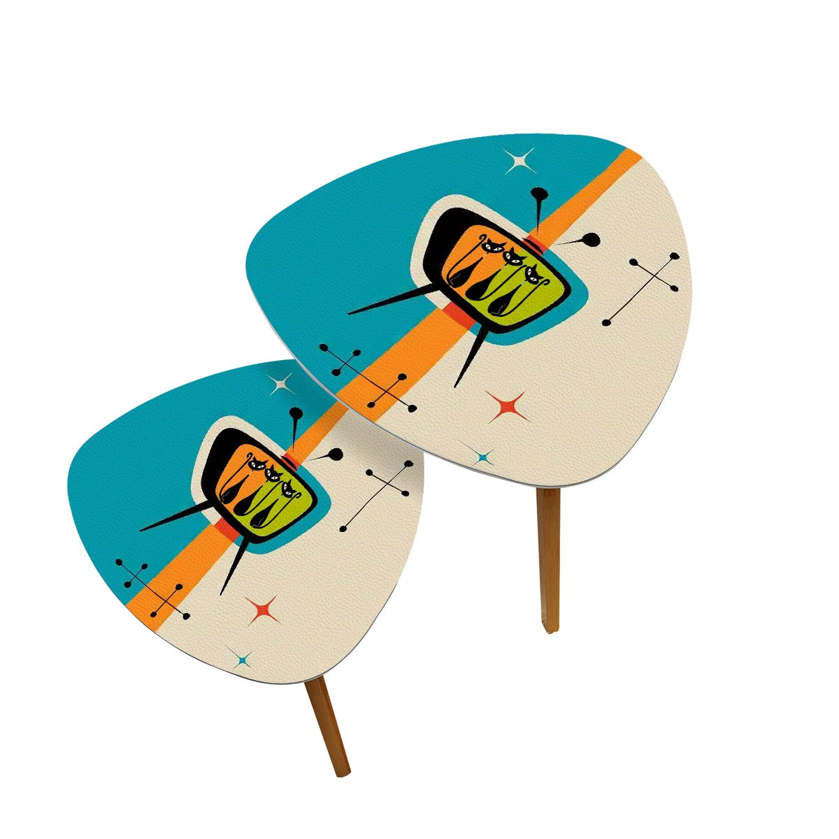 Mid Century Modern Atomic Cat, Retro TV Modern Nesting Tables - Mid Century Modern Gal