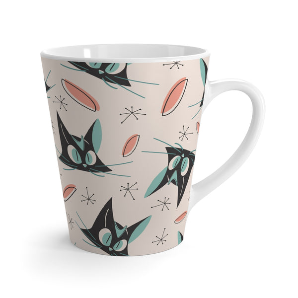 Atomic Cat Coffee Latte Mug, Retro 50s TV, Quirky Cats, Cat Mom, Black Cat Coffee Lover Gifts