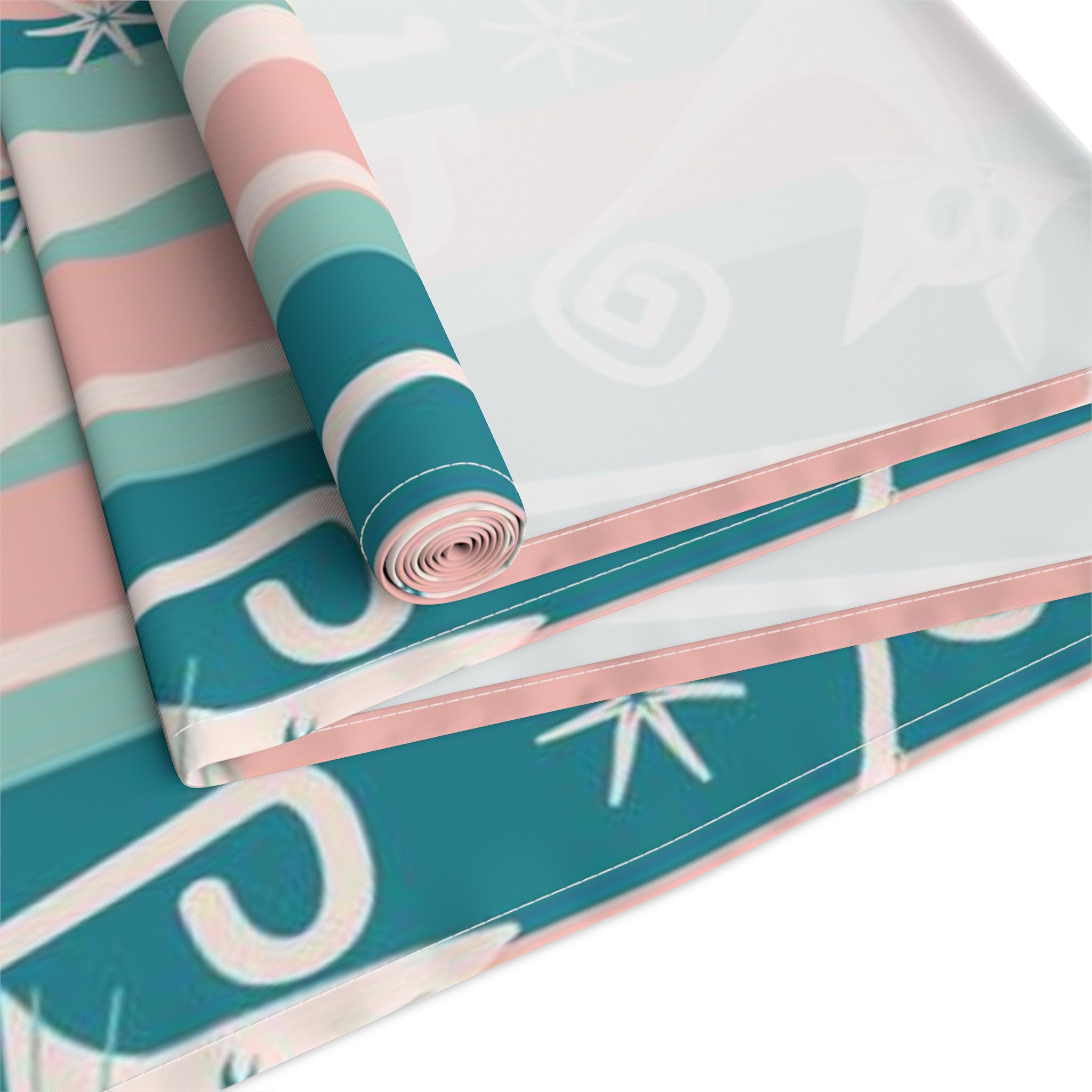 Kitschy Cat Cafe Aqua, Pink Bespoke Home Decor, Mid Century Modern Table Runner - Mid Century Modern Gal