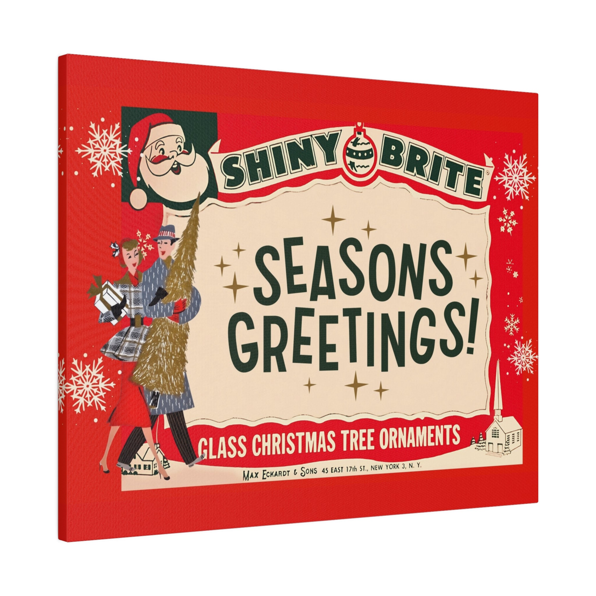 Shiny Brite Vintage Ad, Mid Century Modern Kitschy Christmas Deocr Matte Canvas - Mid Century Modern Gal