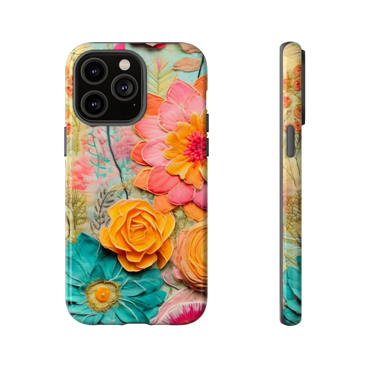 Boho Retro Floral Faux Pressed Flowers Smart Phone Tough Phone Cases - Mid Century Modern Gal
