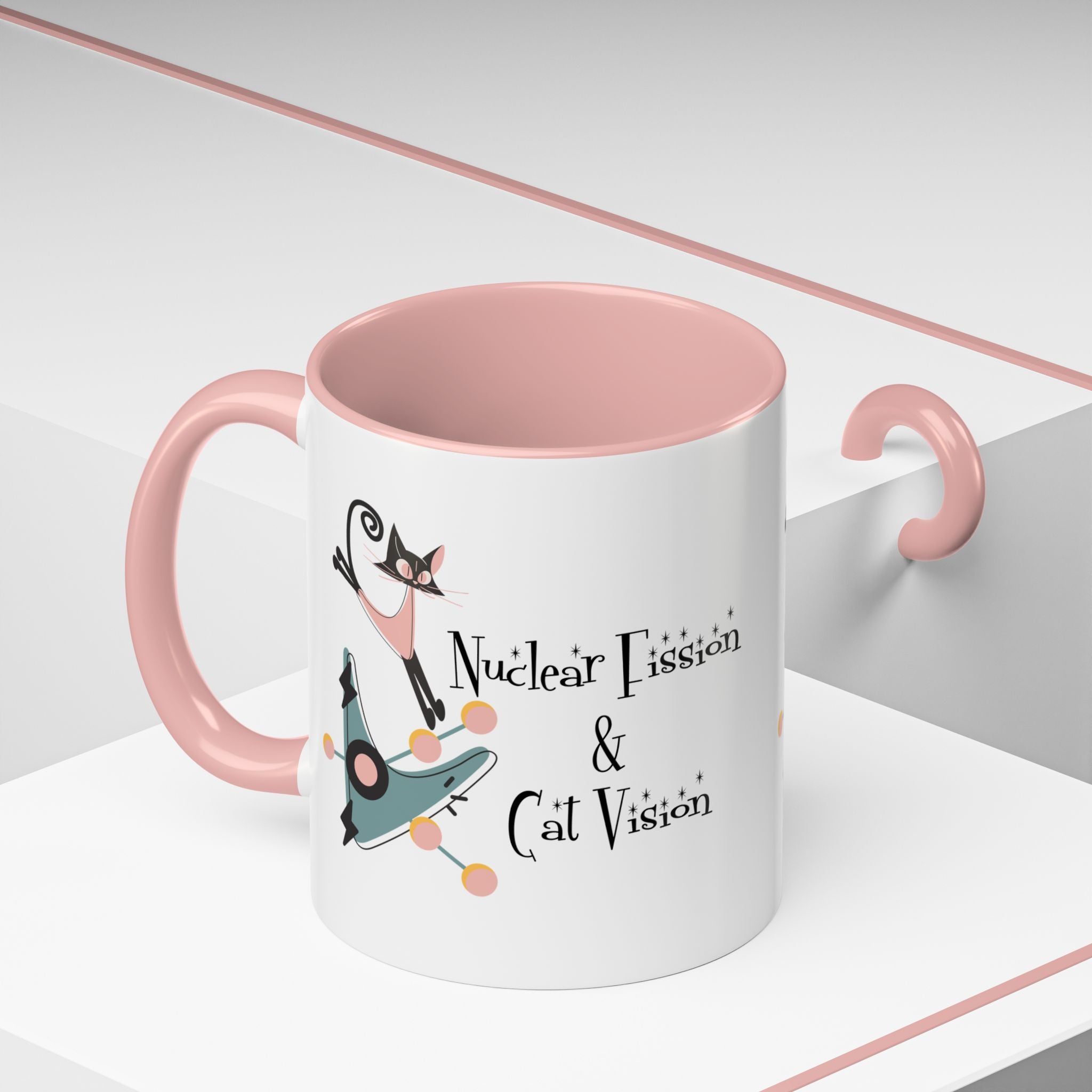 Atomic Cat Coffee Tea Mug, Mid Century Modern Boomerang, Space Age Atomic Drinkware For Cat And Coffee Lovers - Mid Century Modern Gal