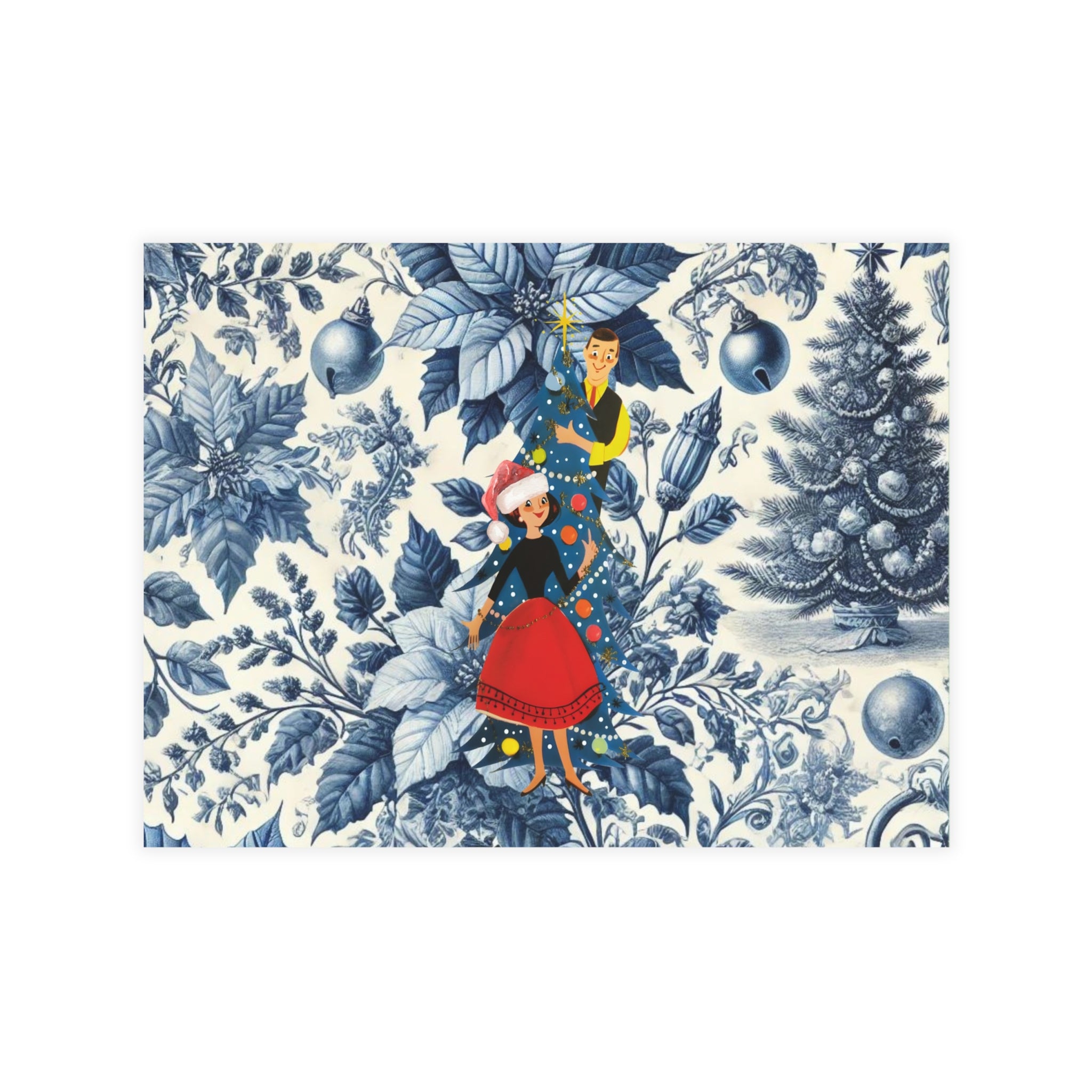 Holiday Blue Toile, Kitschy 50s Holiday Greeting Postcard Bundles - Mid Century Modern Gal