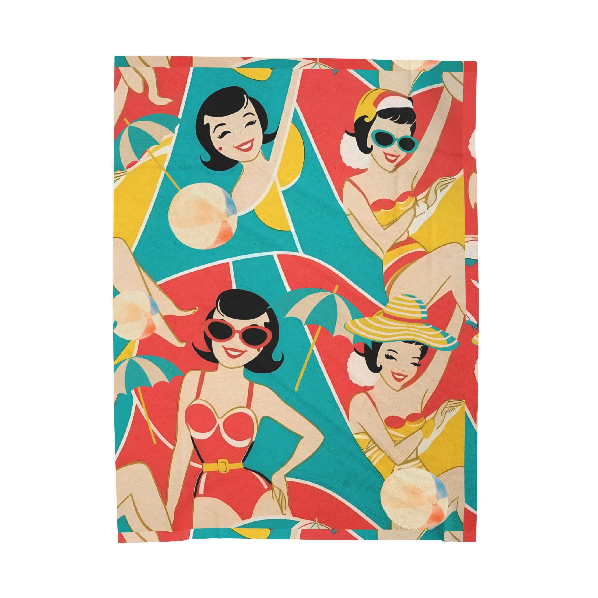 Summer Mod Retro Beach Babe Vintage Girls Thin Lightweight Velveteen Plush Blanket - Mid Century Modern Gal