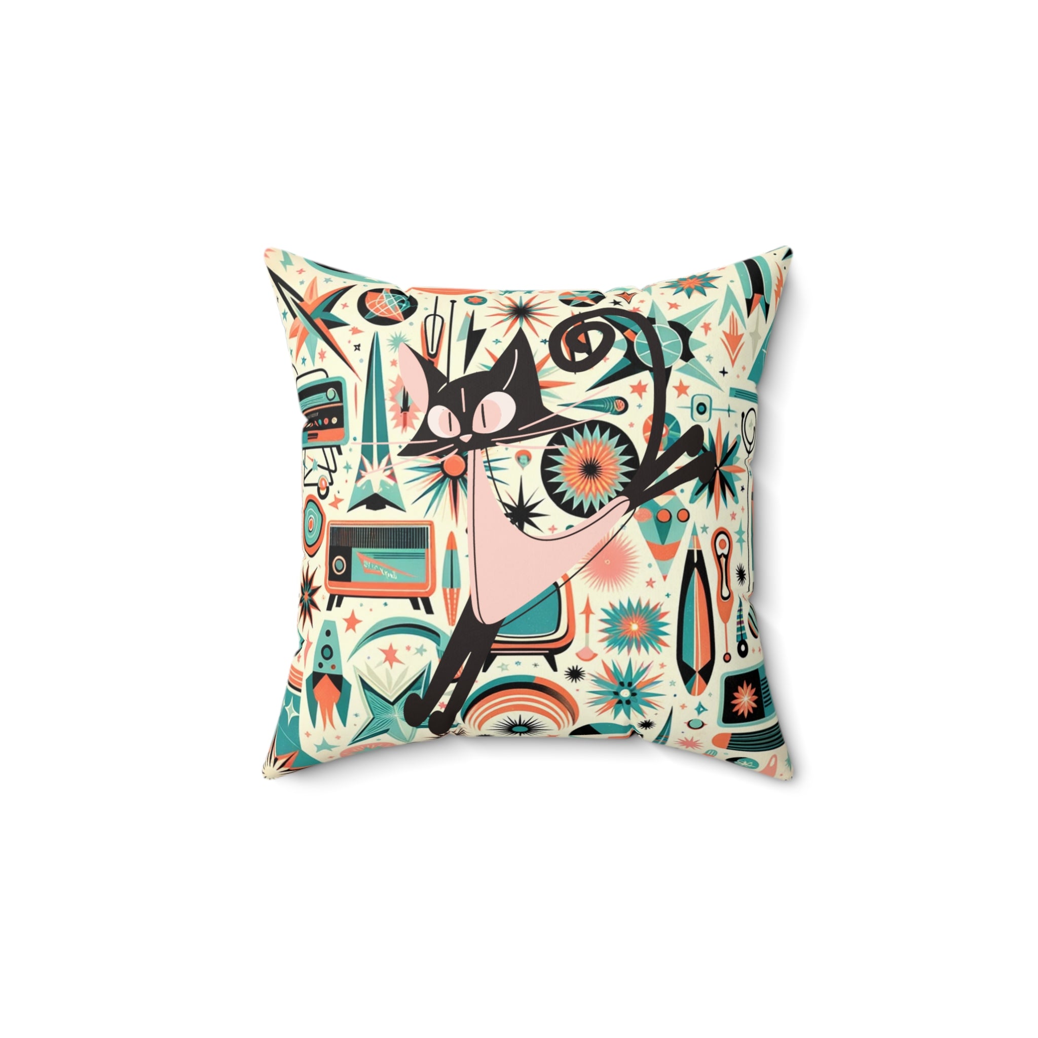 Mid Century Modern Atomic Cat, Retro Pillow And Insert - Mid Century Modern Gal