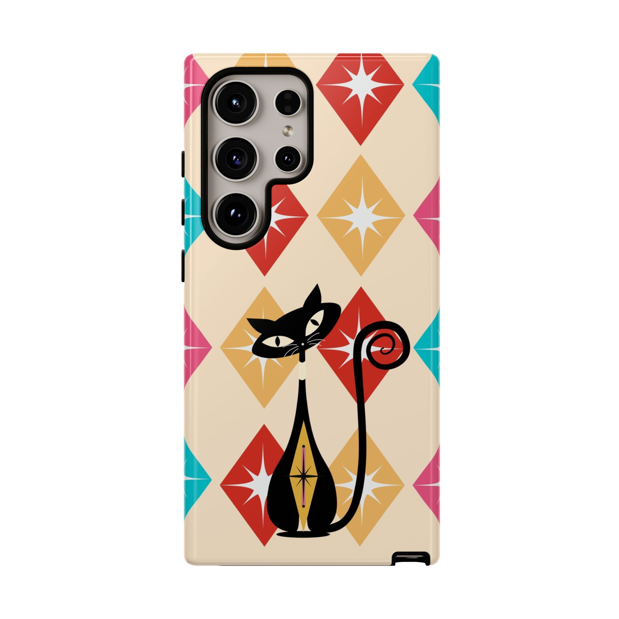 Mid Century Modern Atomic Cat, Atomic 50s Diamonds Retro Phone Tough Cases - Mid Century Modern Gal