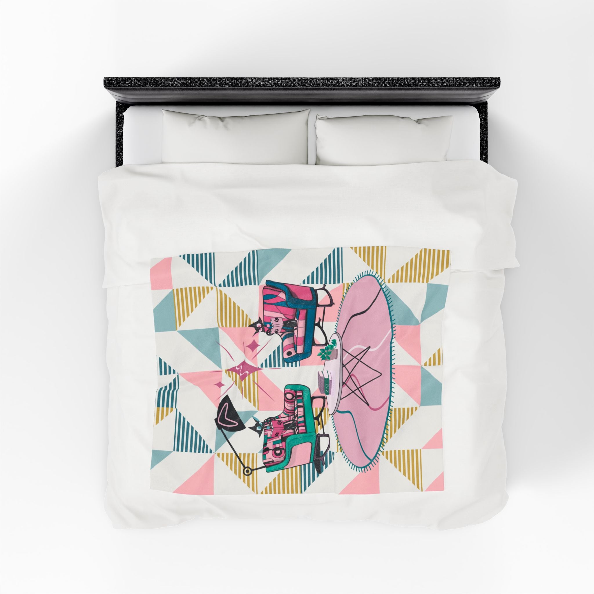 Atomic Cats Reading Blanket Mid-Century Modern, Book Lover, Book Club Gift Plush Blanket - Cozy Retro Home Decor - Mid Century Modern Gal