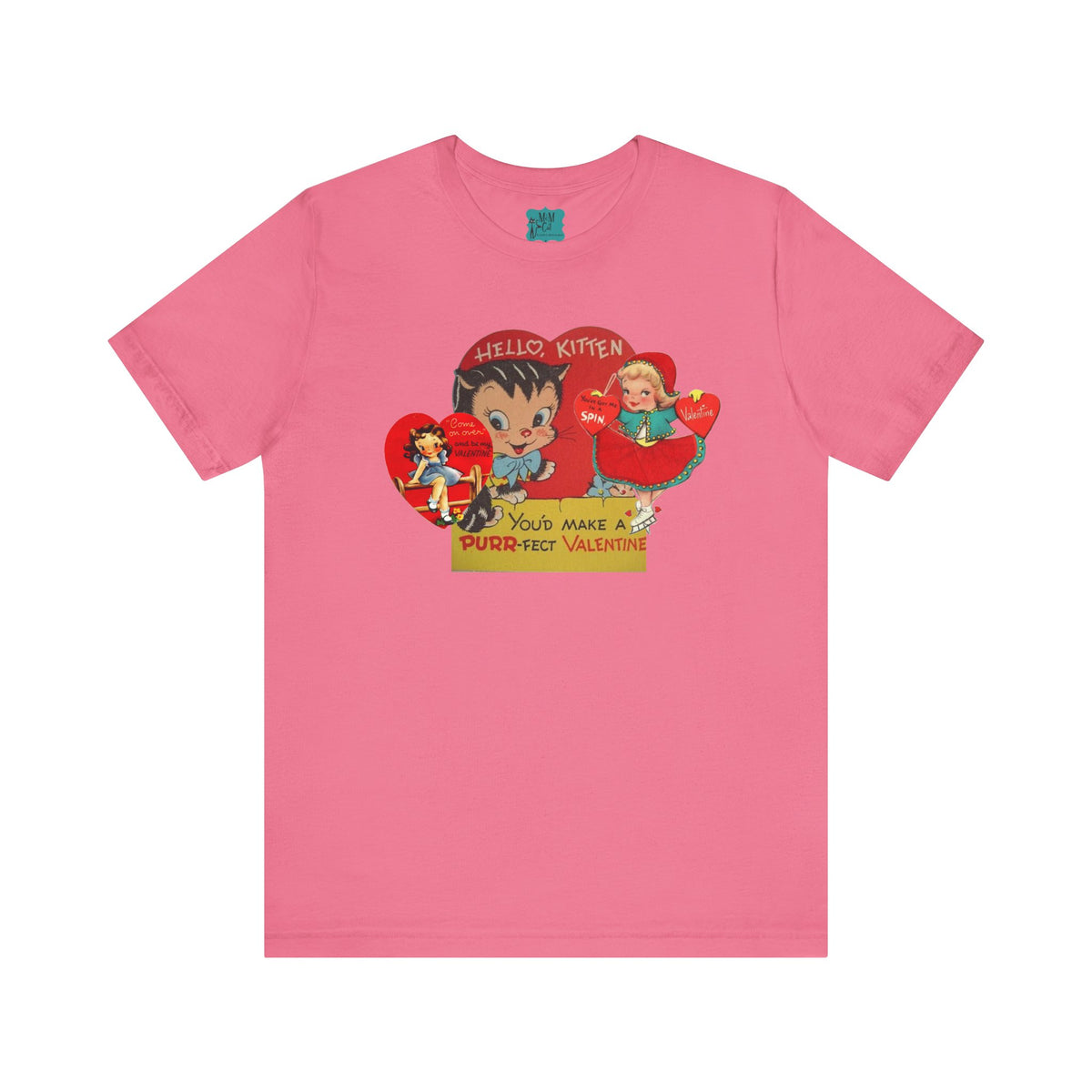 Vintage Valentine Cards Retro Tee, Purr-fect Valentine Tee - Mid Century Modern Gal
