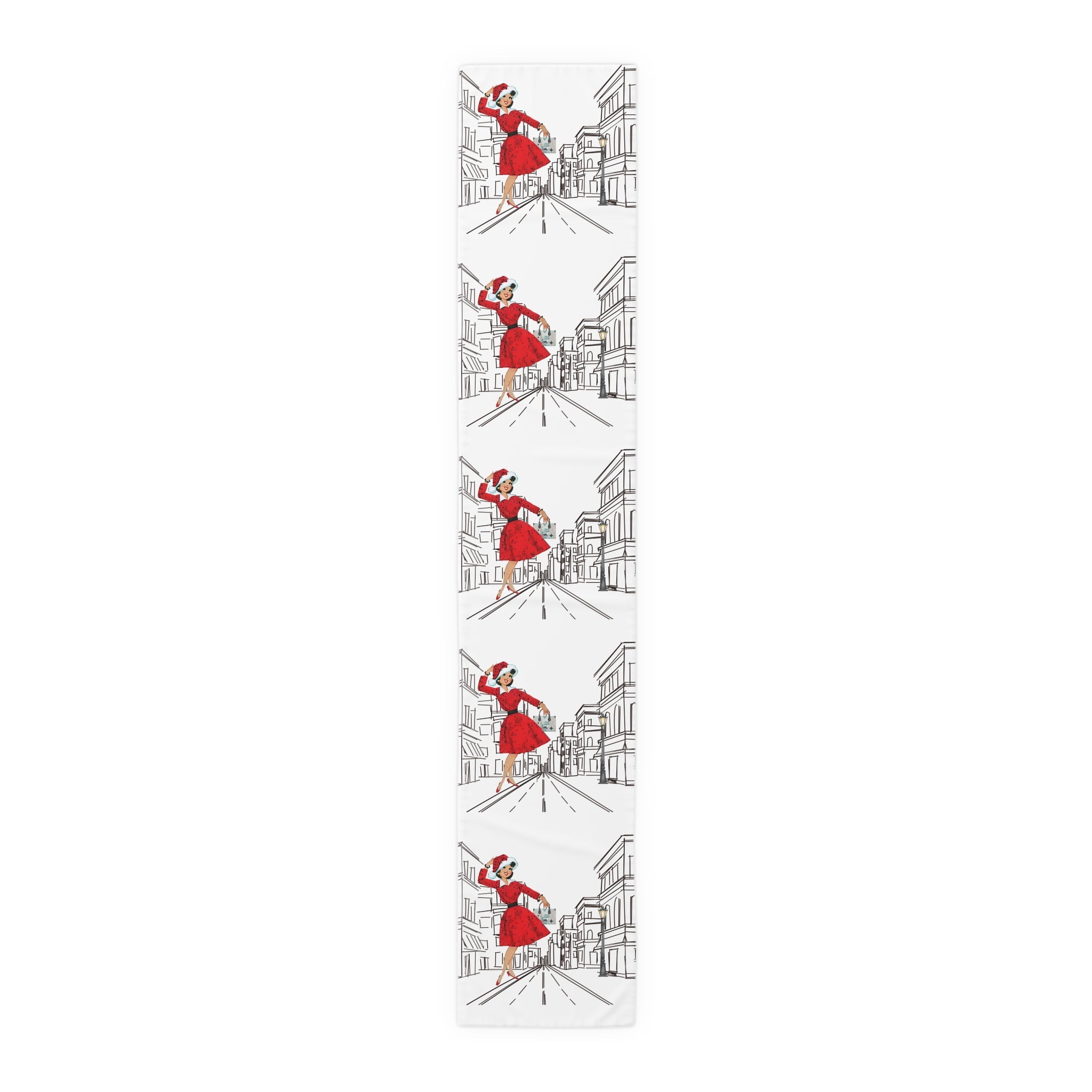 Mid Century Modern Christmas New York City Scape, Mod Gal Vibrant Urban Chic Table Runner - Mid Century Modern Gal