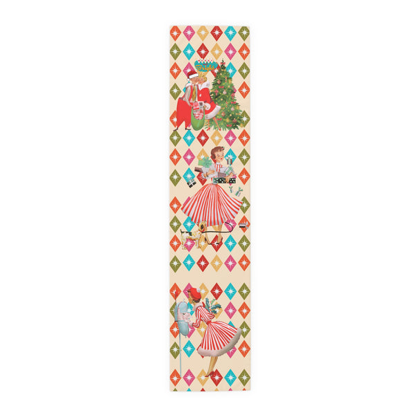 Vintage Holiday Table Runner with Retro Christmas Design