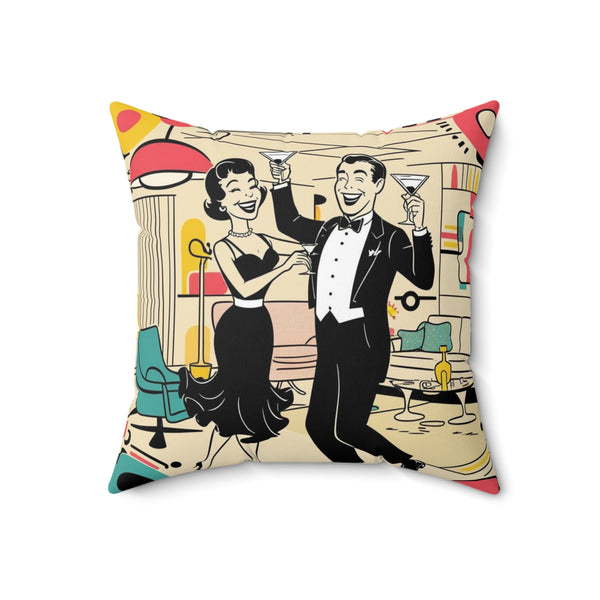 Mid Mod Couple Happy Hour Retro Dance Party Pillow - Vintage 1950s Style Decor Cushion