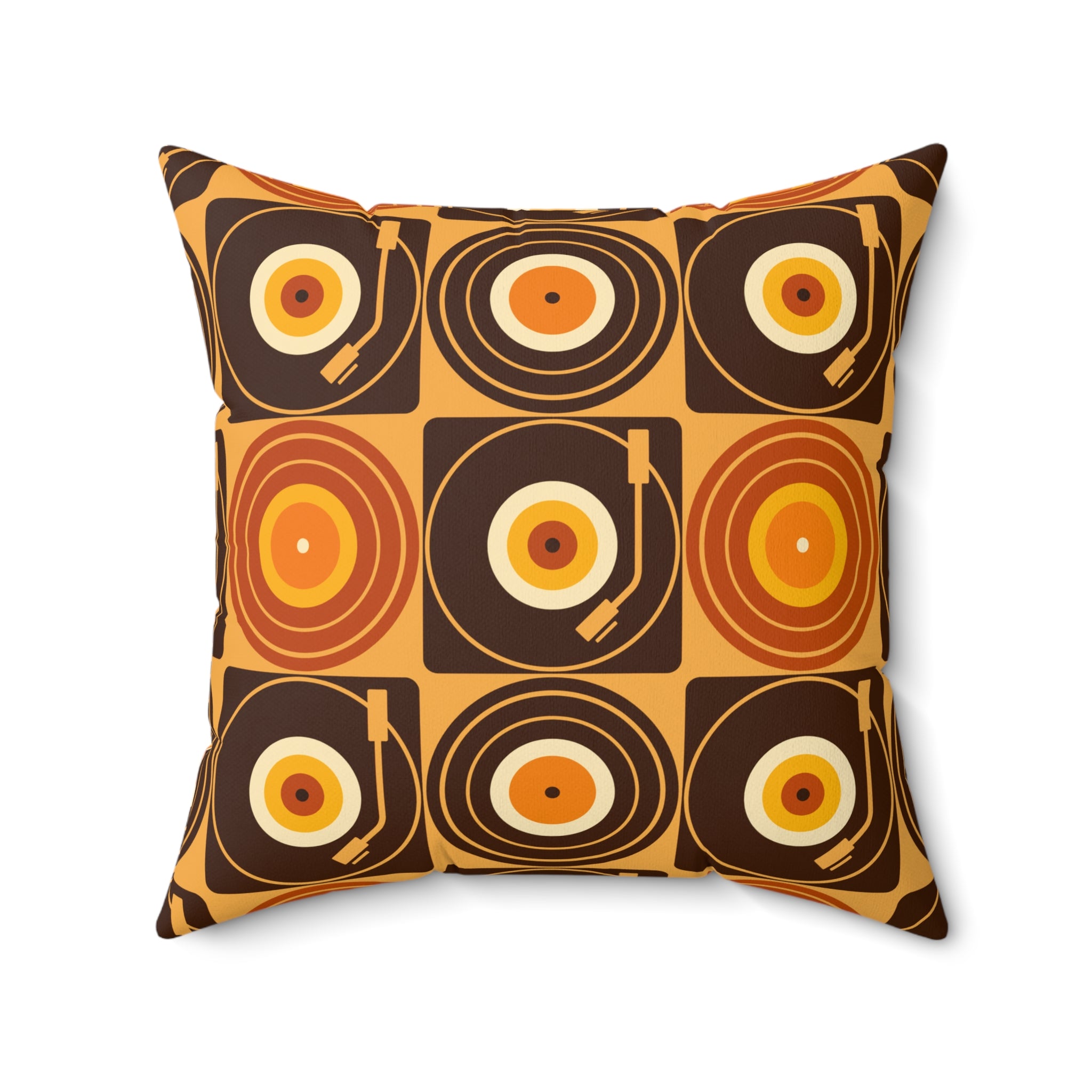 Groovy Retro Record Players, Brown Orange Yellow, Pillow Cover and Insert - Mid Century Modern Gal