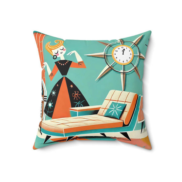 Mid Century Modern Quirky Retro Gal Vintage Retro Glam Decor Pillow with Chic Lounge Design