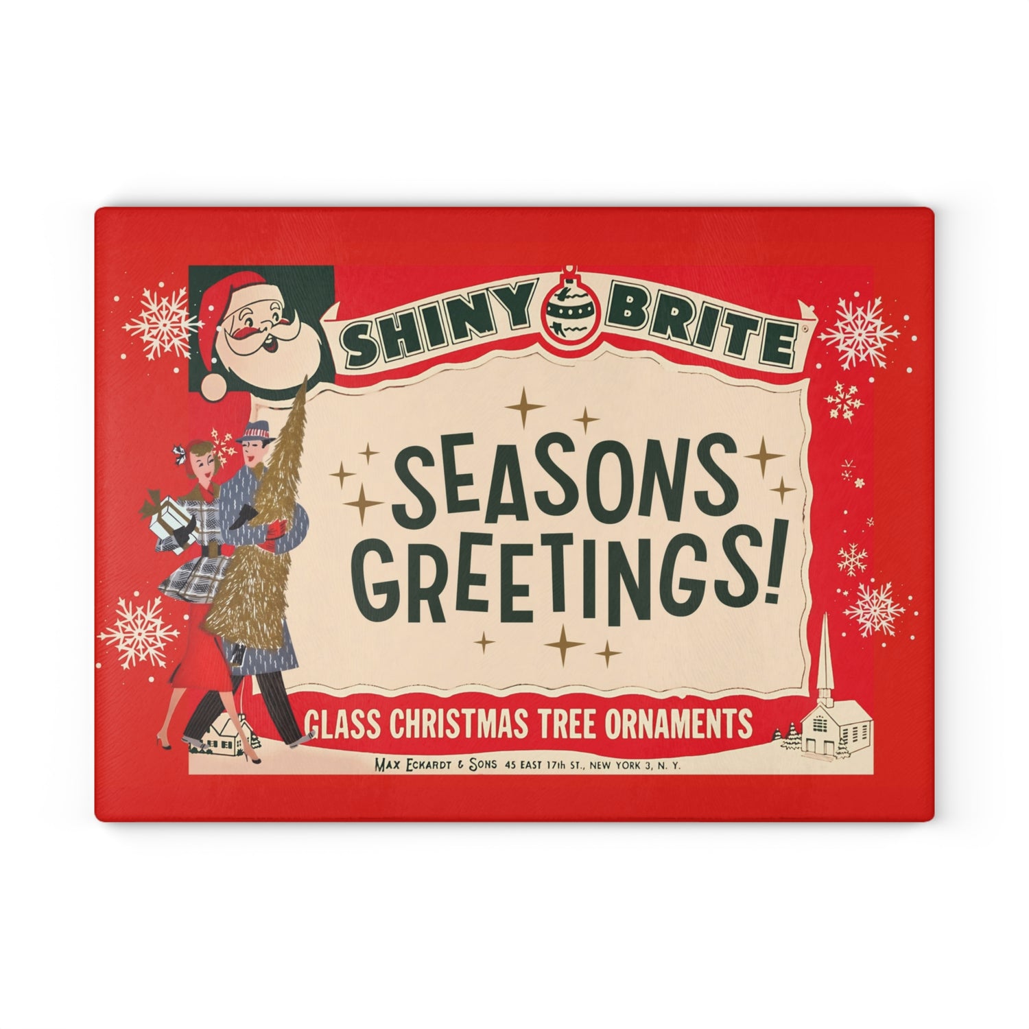 Shiny Brite 50s Mid Century Modern Kitschy Christmas Cheese Board, Holiday Entertaining Glass Cutting Board - Mid Century Modern Gal