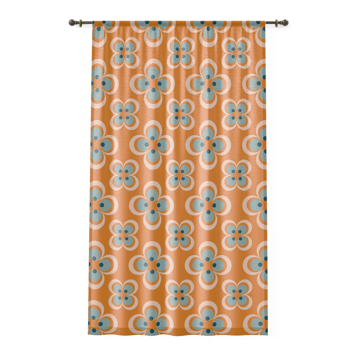Scandinavian Orange Blue, Mid Century Moder Sheer Window Curtain - Mid Century Modern Gal