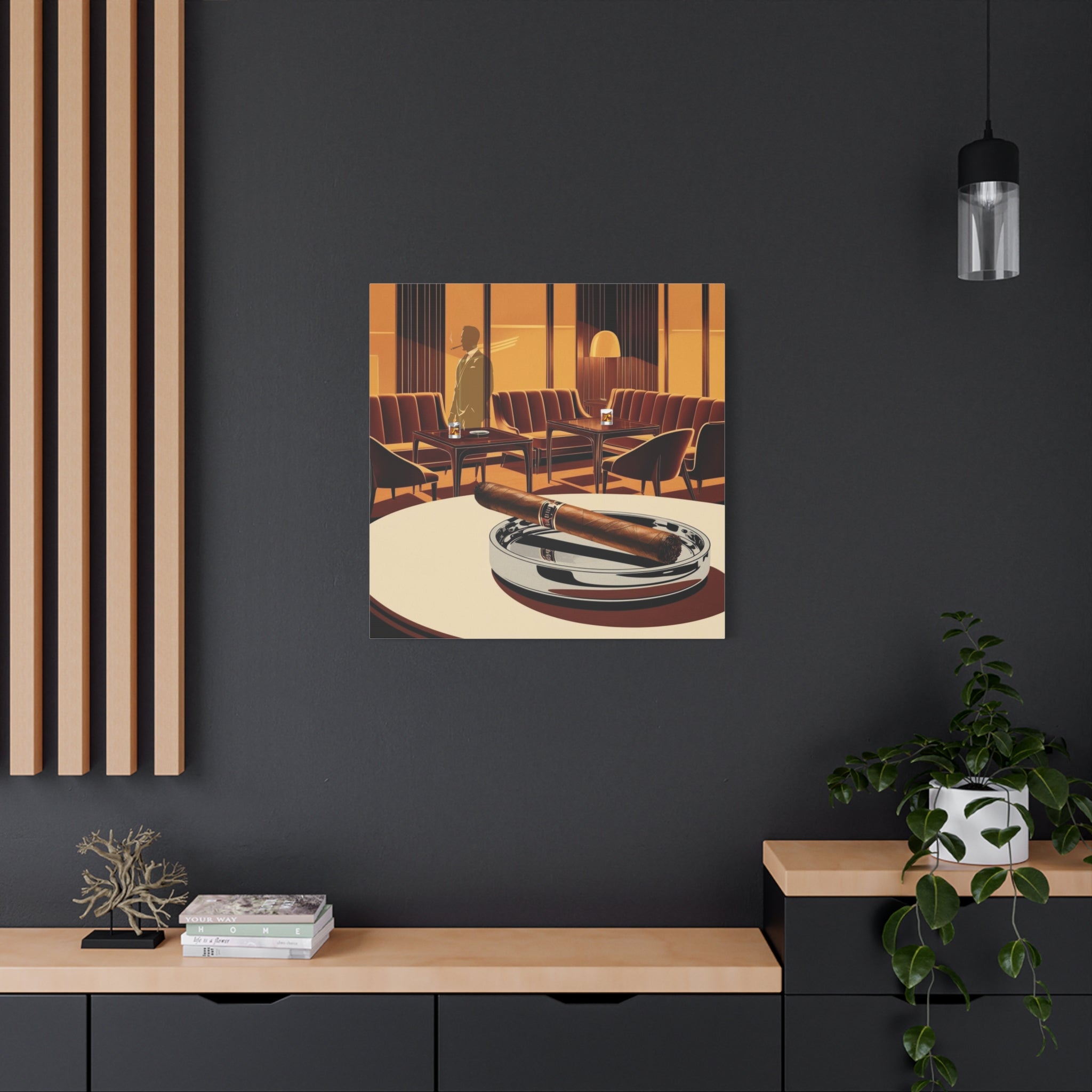 Cigar And Boubon Whiskey Mid Century Modern Vintage Lounge Matte Canvas Art Print - Mid Century Modern Gal