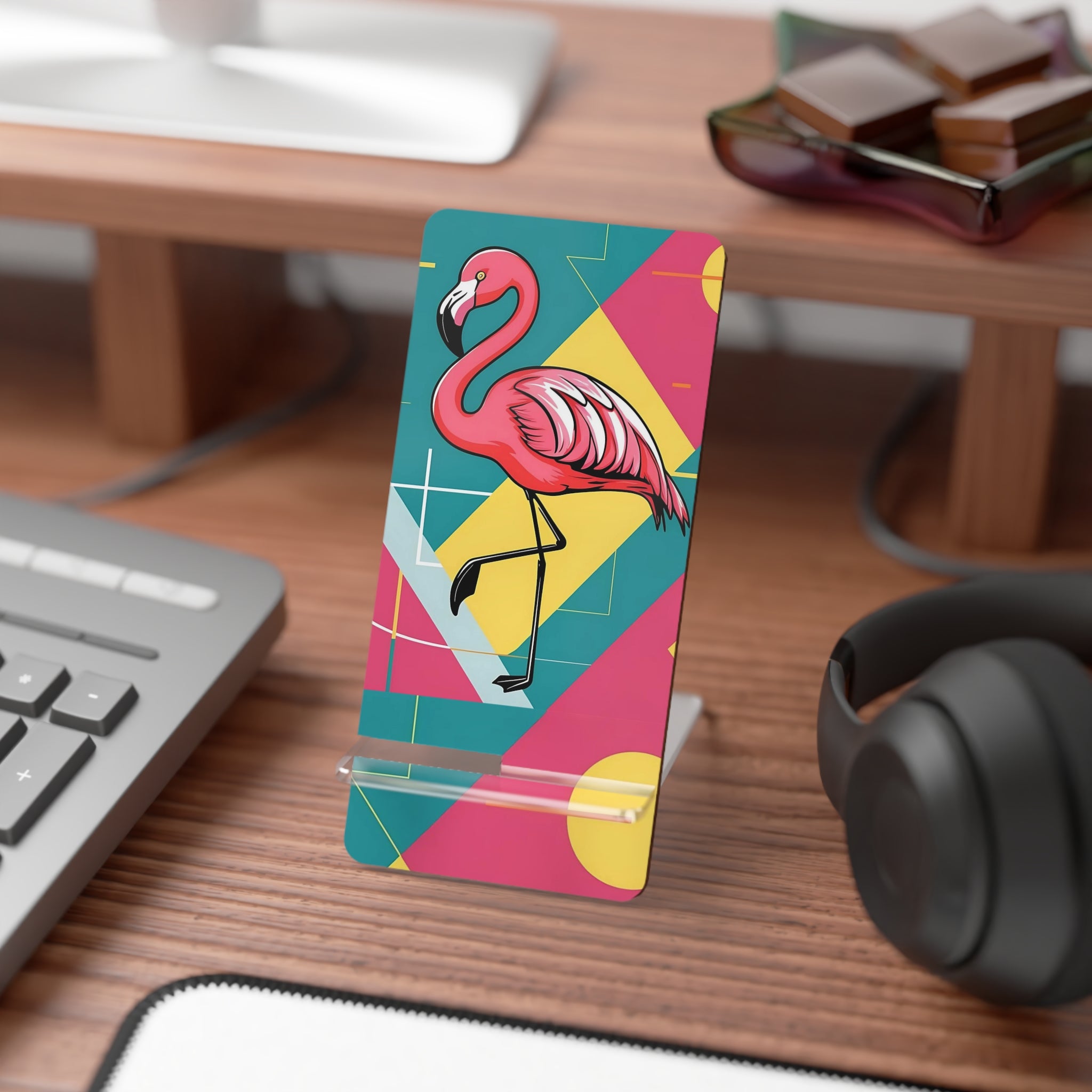 Palm Springs Vibrant Flamingo Smartphone Stand - Fun and Stylish Desk Accessory - Mid Century Modern Gal