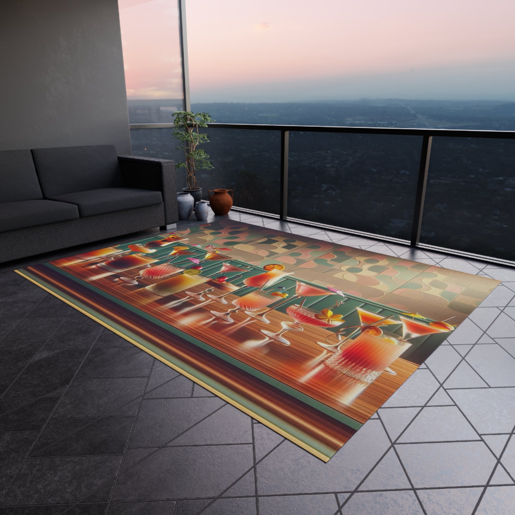 Mid Century Modern Cocktail Rug, Palm Spring Cali Patio Kitschy 50s Style Indoor, Outdoor Rug - Mid Century Modern Gal