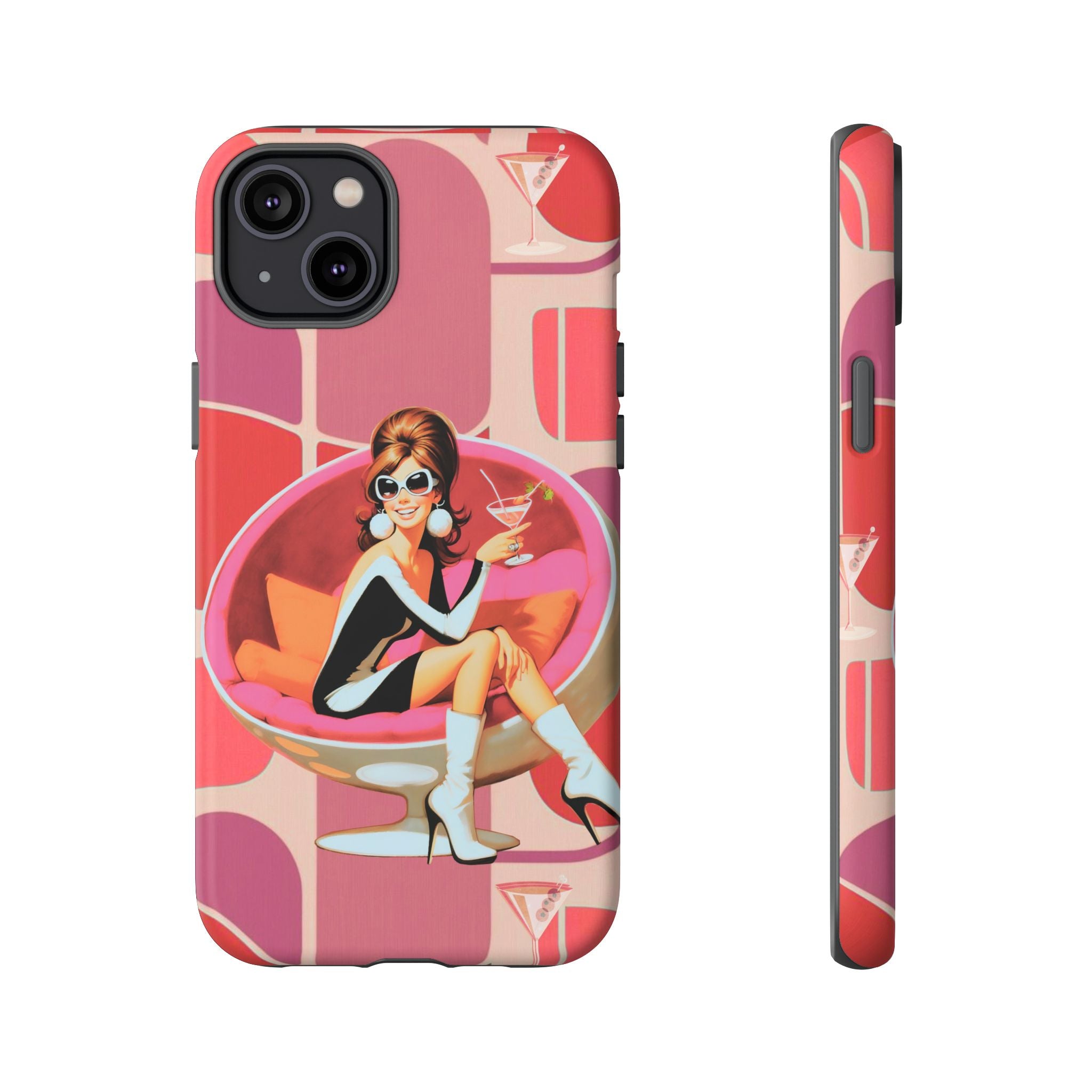 Mid Mod 60s Mod Gal, Kick Back Enjoy, Retro Chic Phone Case with Cocktail Design - Mid Century Modern Gal