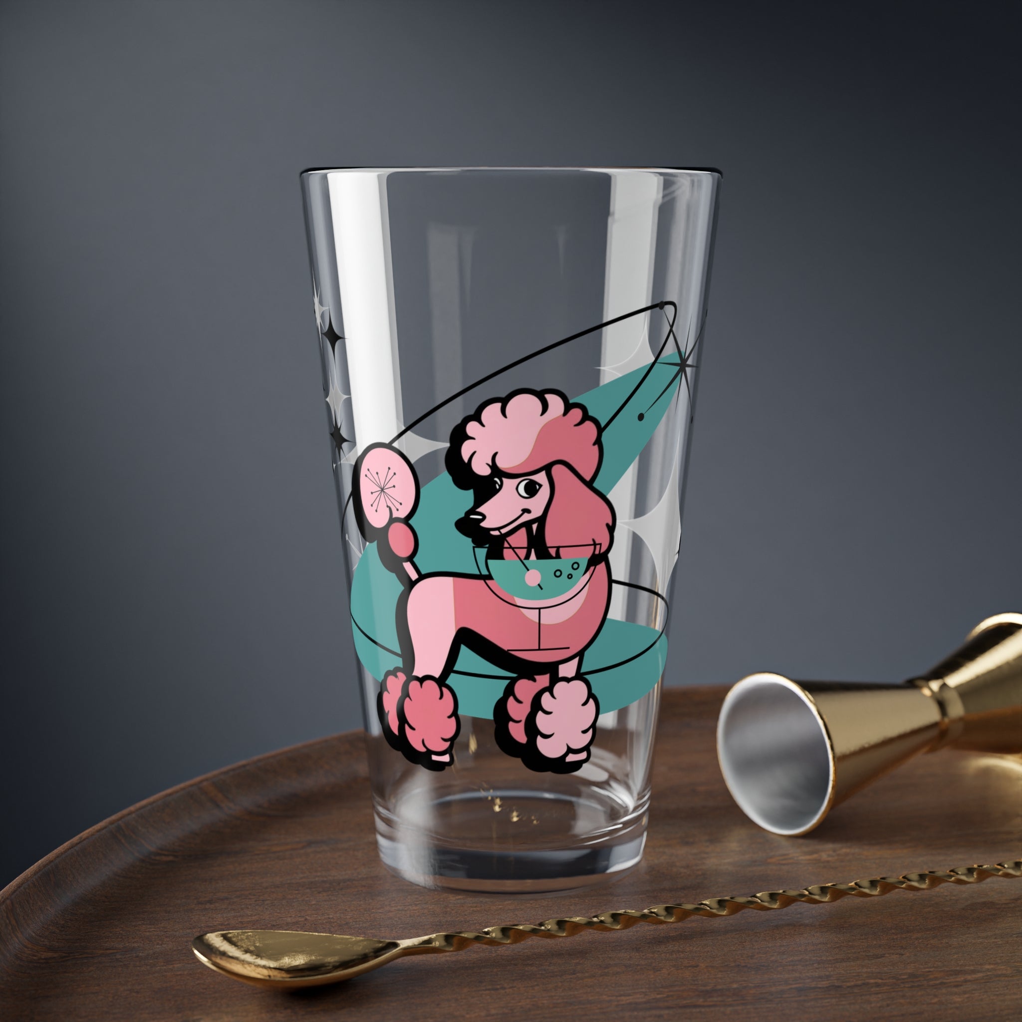 Mid Century Modern Barware Retro Poodle Mixing Glass - 16oz Cocktail Drinkware - Mid Century Modern Gal