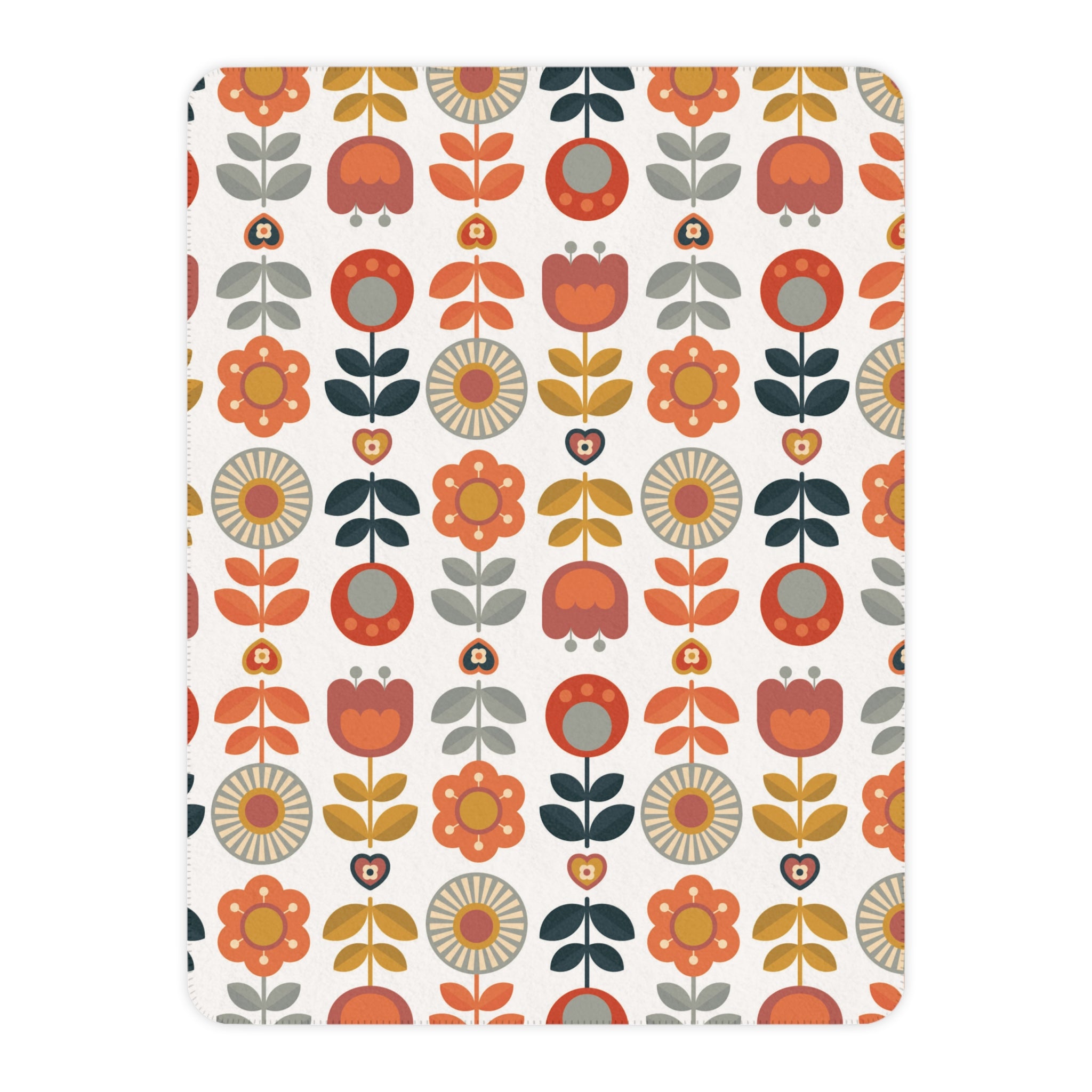 Retro Scandinavian Modern Danish Cozy Floral Tan Sherpa Blanket - Soft Throw Blanket for Home Decor & Gifts - Mid Century Modern Gal